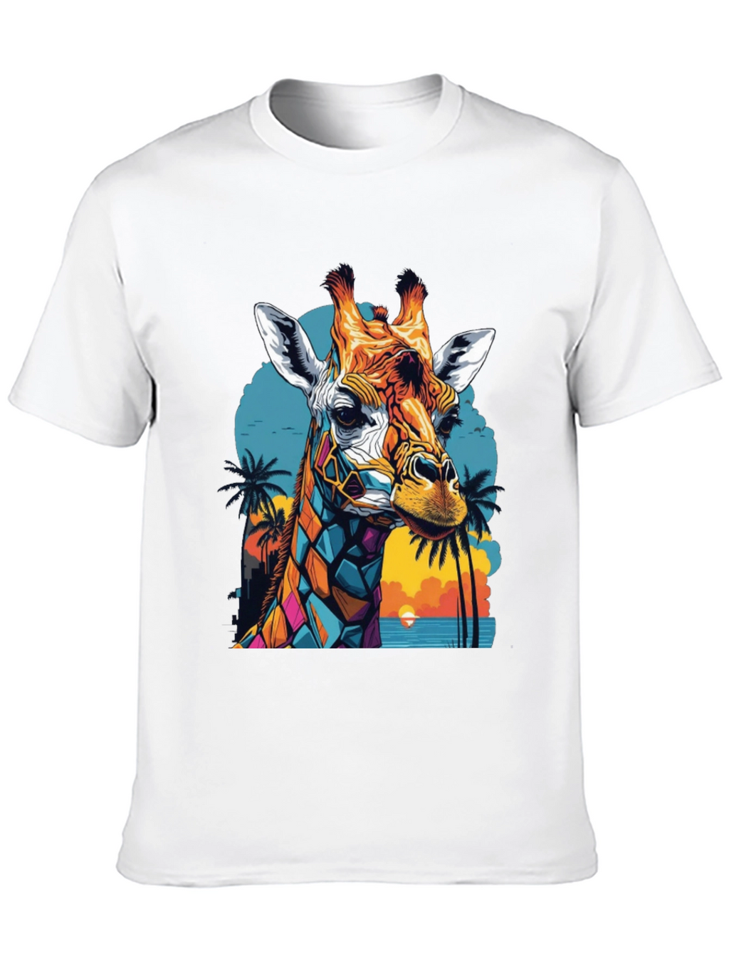 Geometric Giraffe Graphic Tee - Tropical Sunset Design