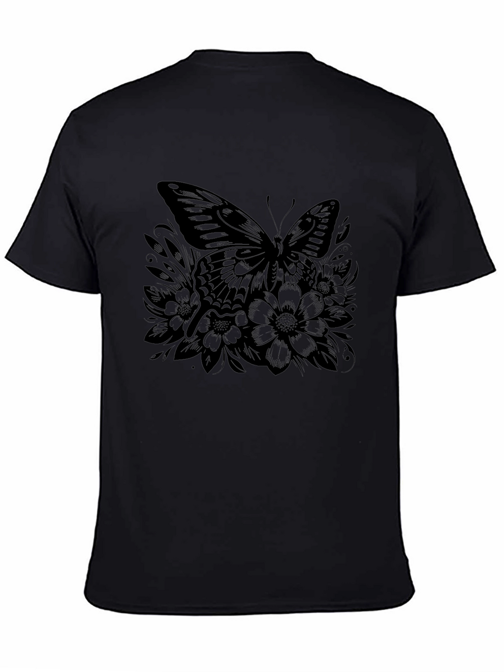 Butterfly Floral Graphic Black T-Shirt