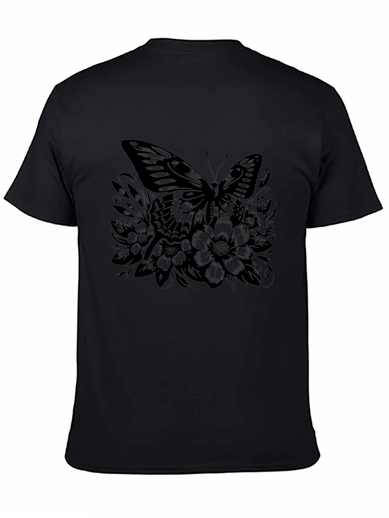 Butterfly Floral Graphic Black T-Shirt