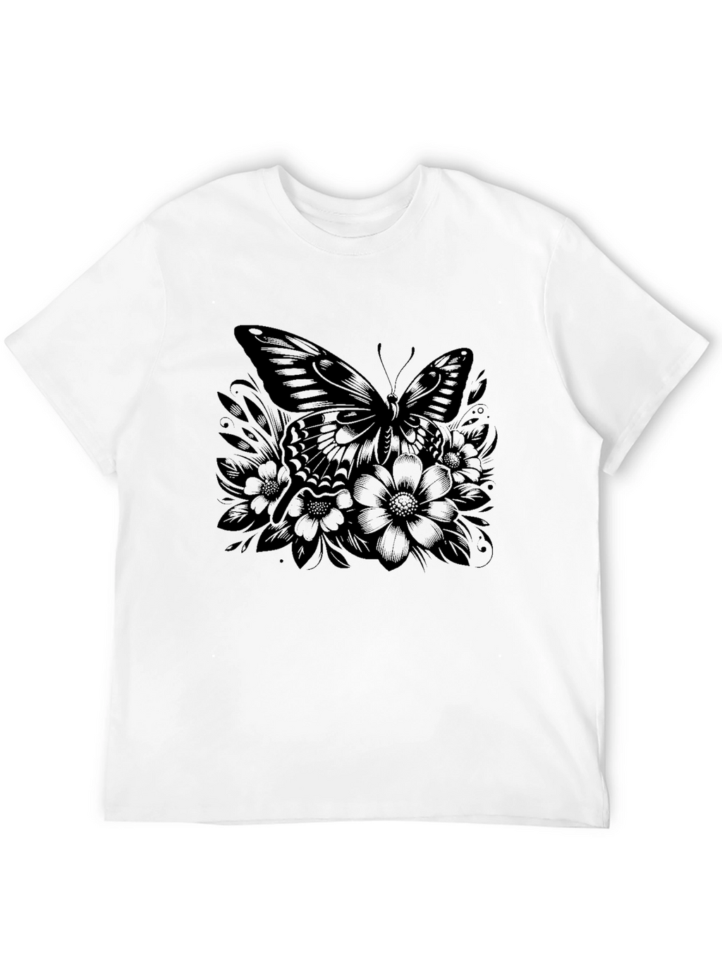 Butterfly Floral Graphic Black T-Shirt