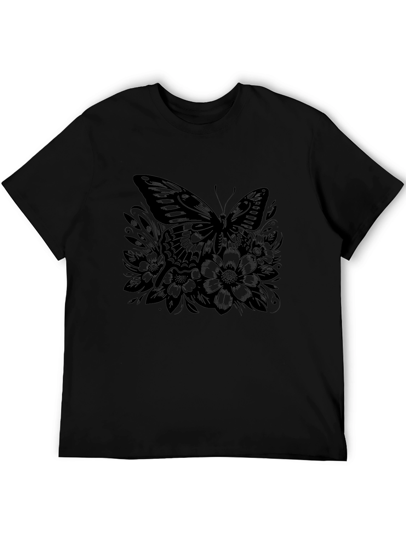 Butterfly Floral Graphic Black T-Shirt