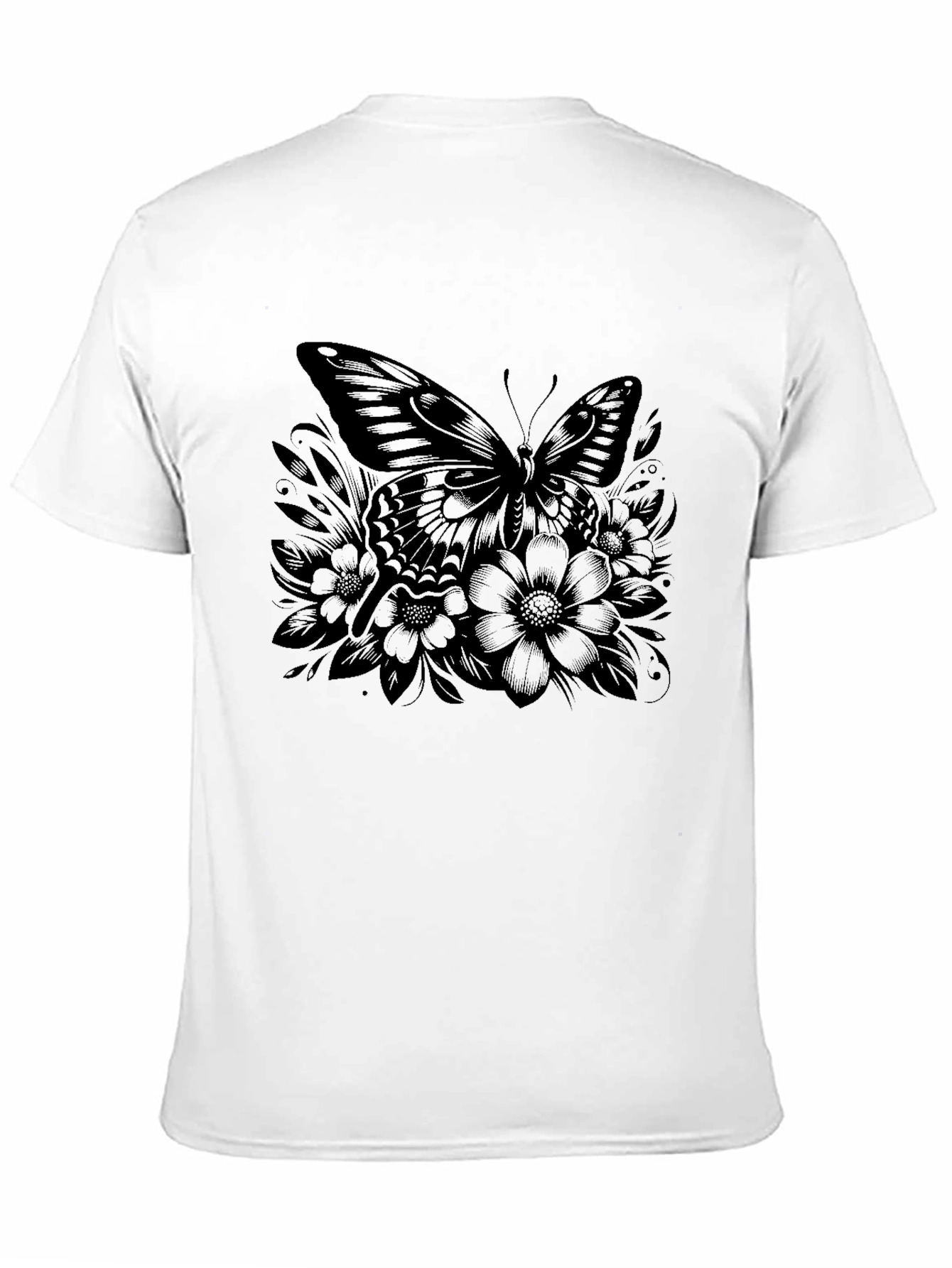 Butterfly Floral Graphic Black T-Shirt