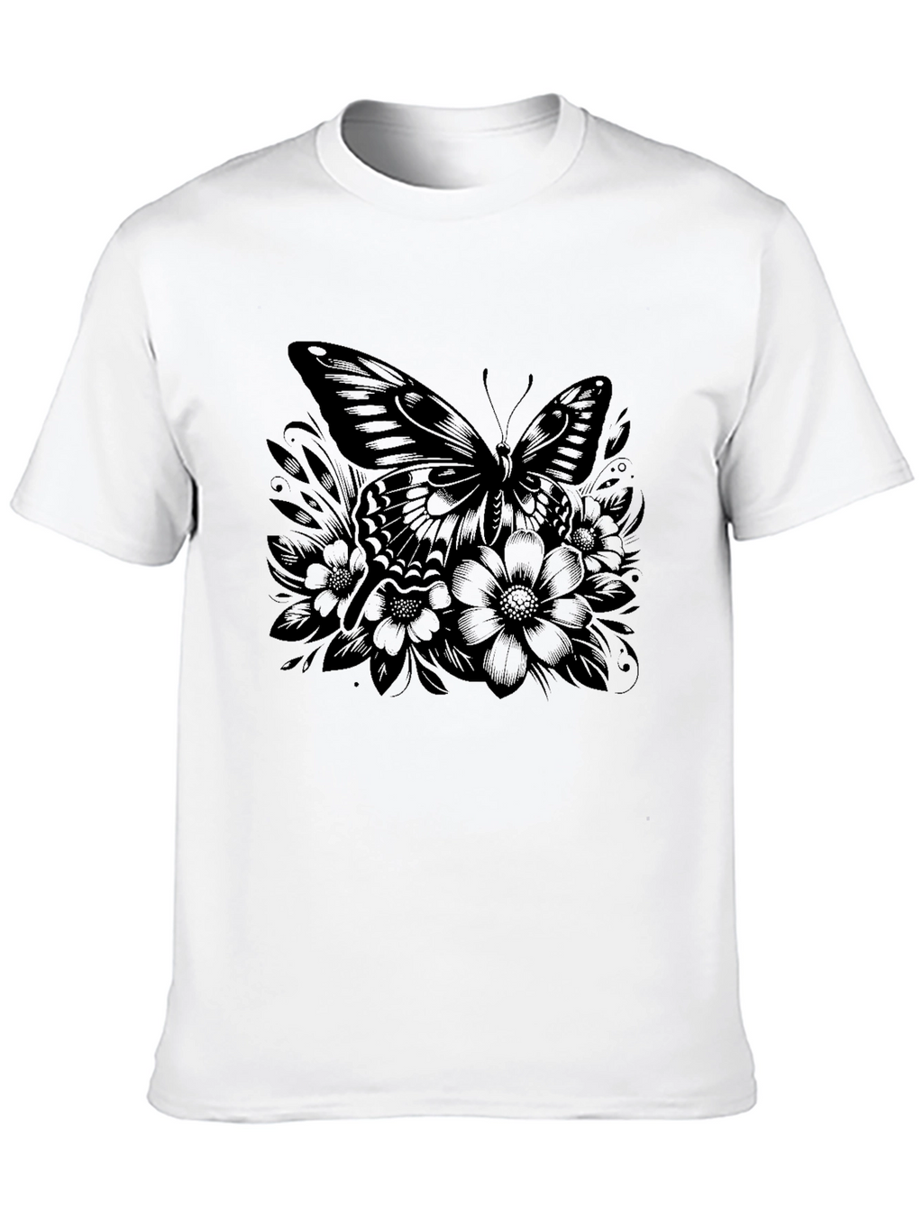 Butterfly Floral Graphic Black T-Shirt