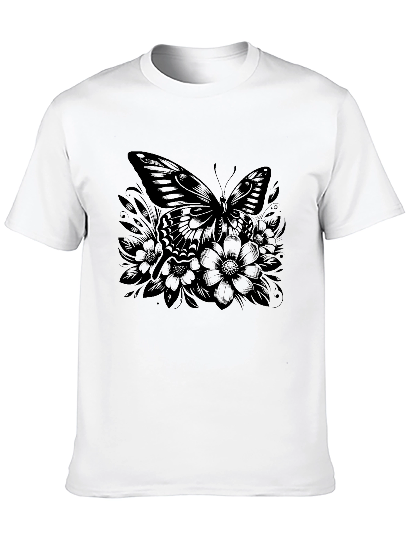 Butterfly Floral Graphic Black T-Shirt