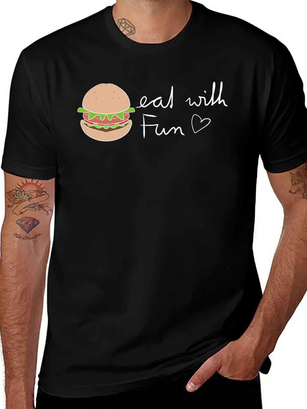 Eat with Fun Graphic Tee - Casual Black T-Shirt