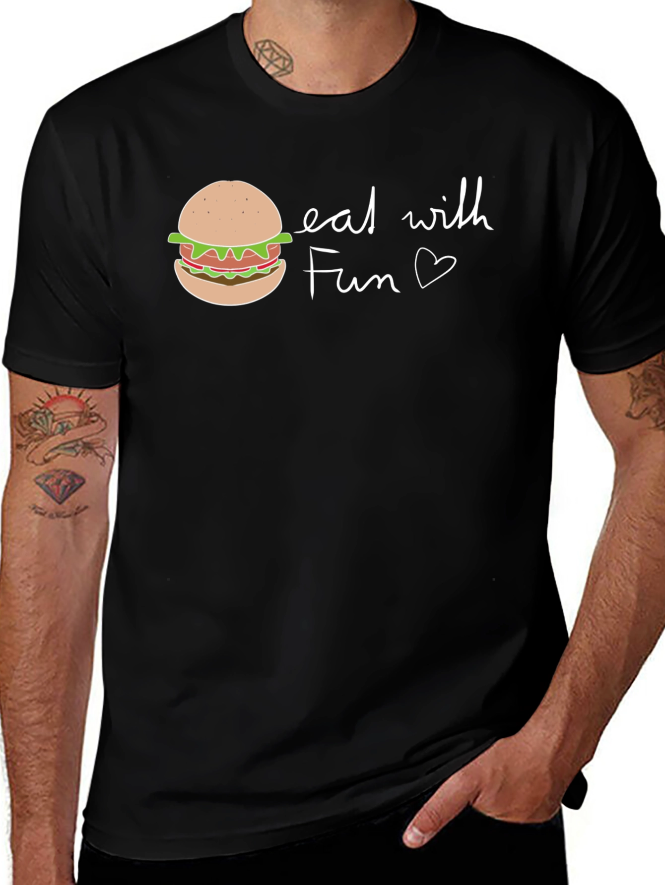 Eat with Fun Graphic Tee - Casual Black T-Shirt