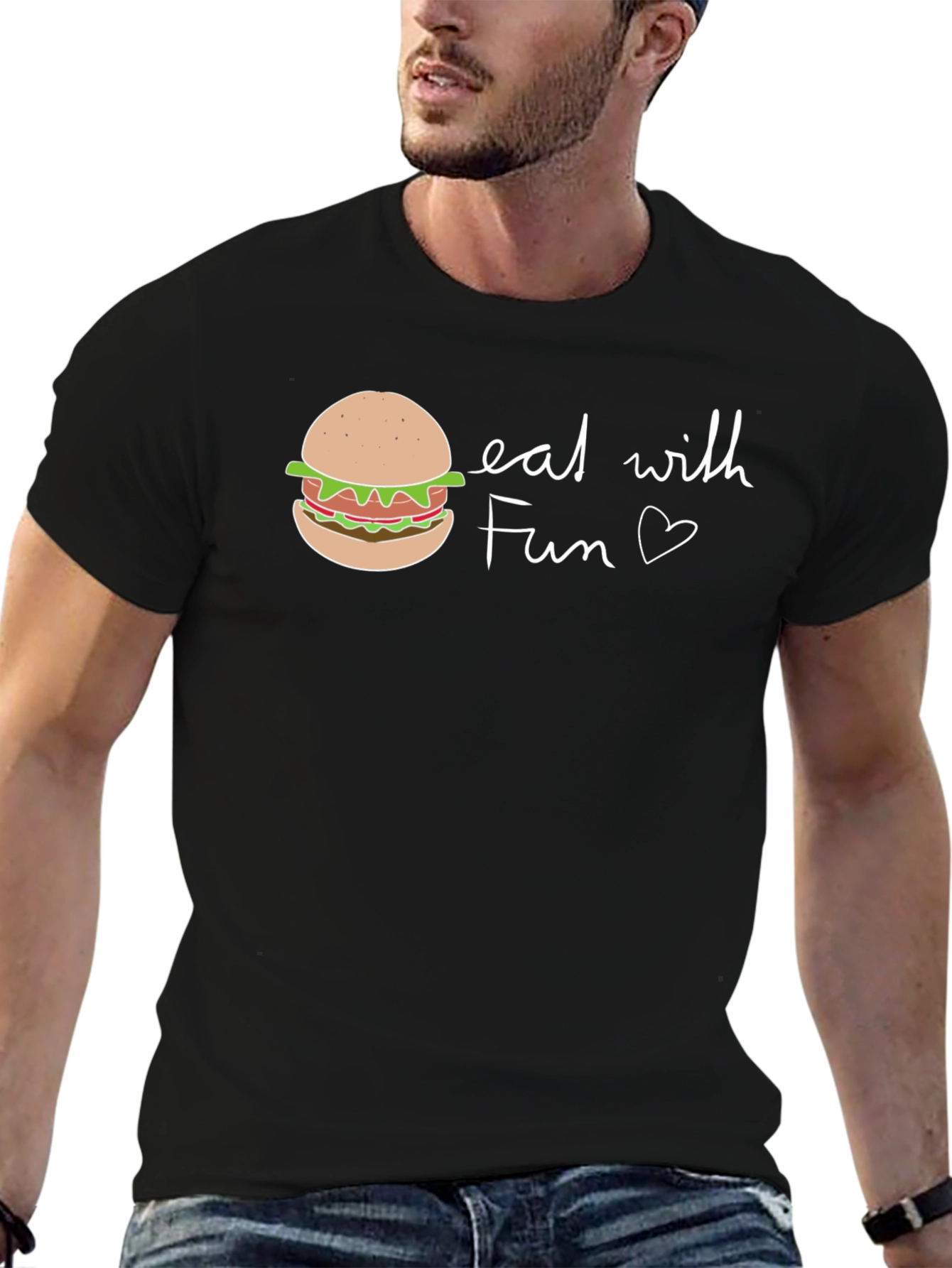Eat with Fun Graphic Tee - Casual Black T-Shirt