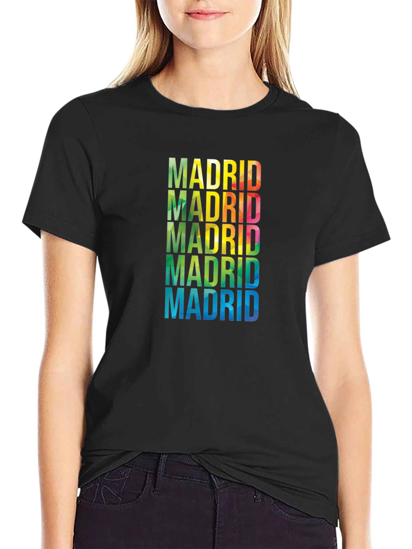 Madrid Rainbow Text Graphic Black T-Shirt