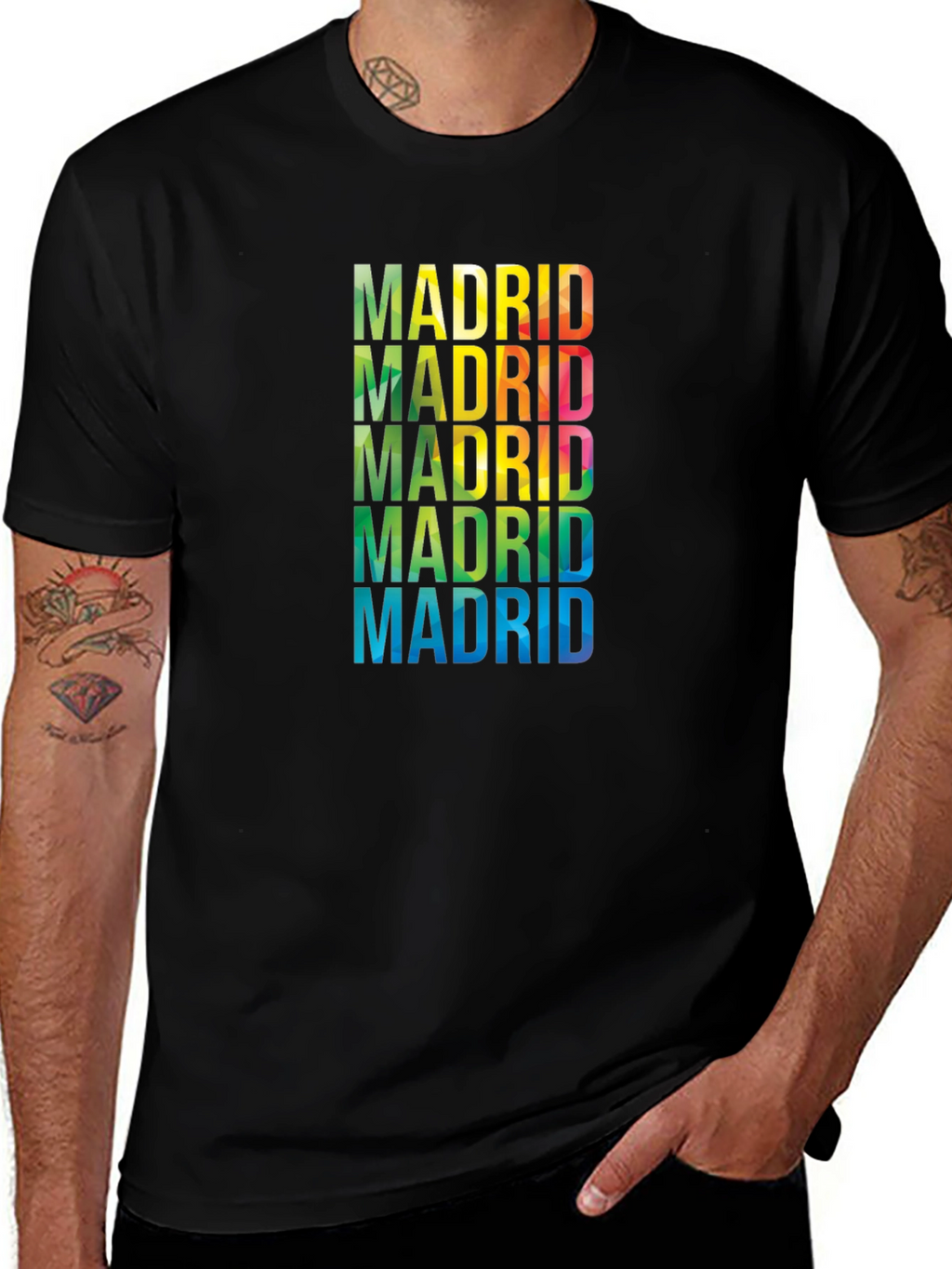 Madrid Rainbow Text Graphic Black T-Shirt
