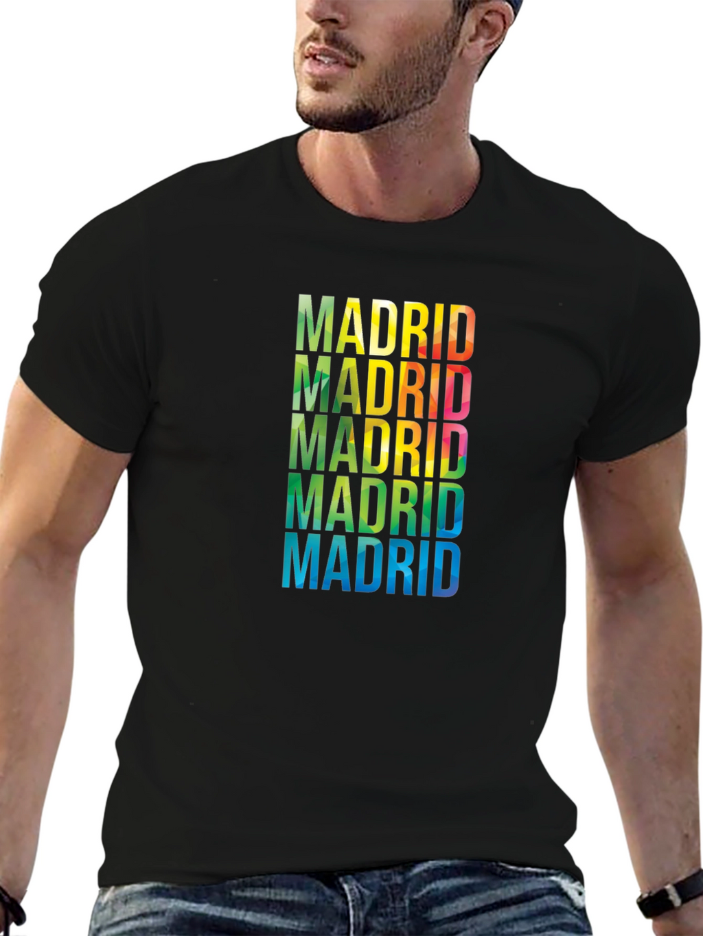Madrid Rainbow Text Graphic Black T-Shirt