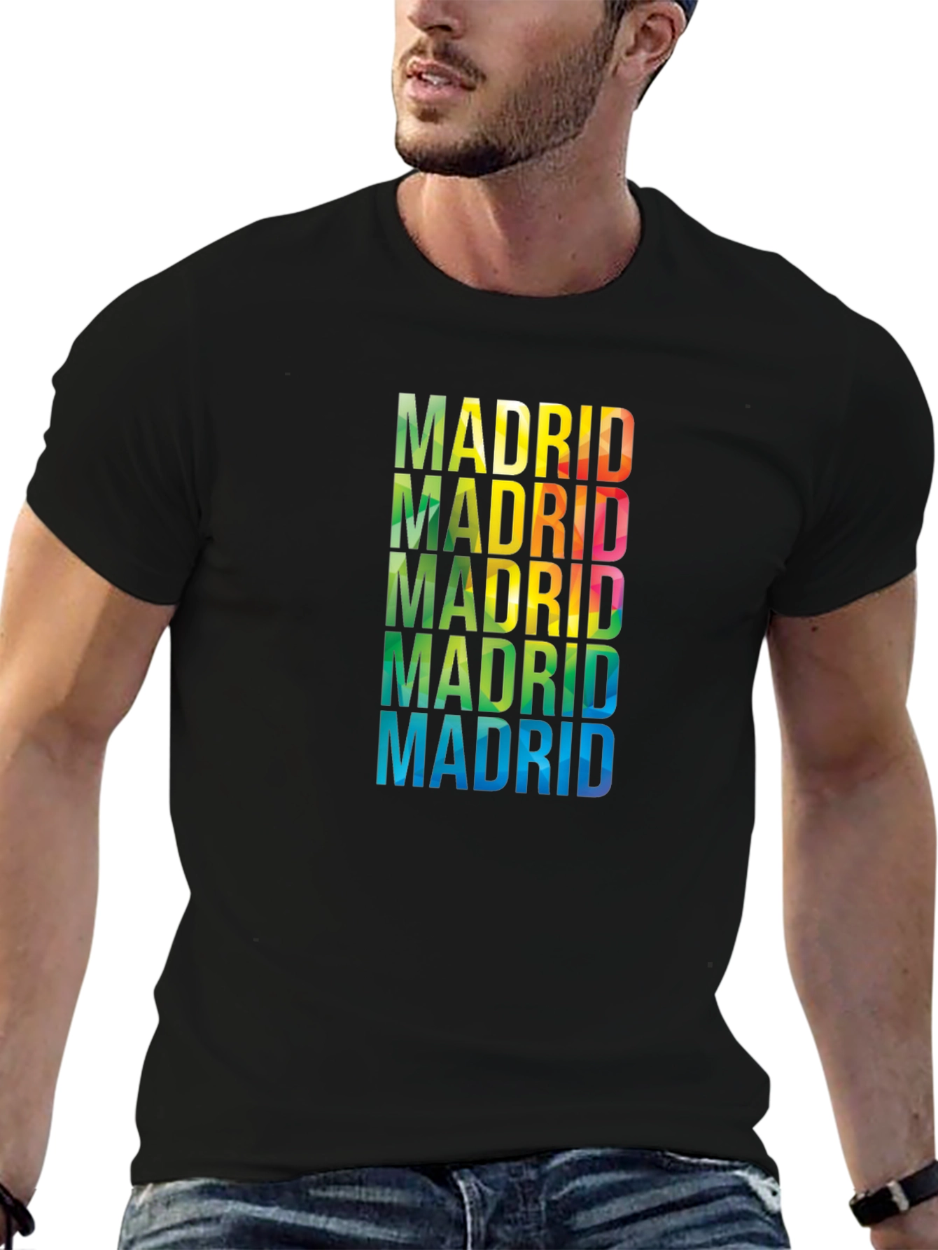 Madrid Rainbow Text Graphic Black T-Shirt