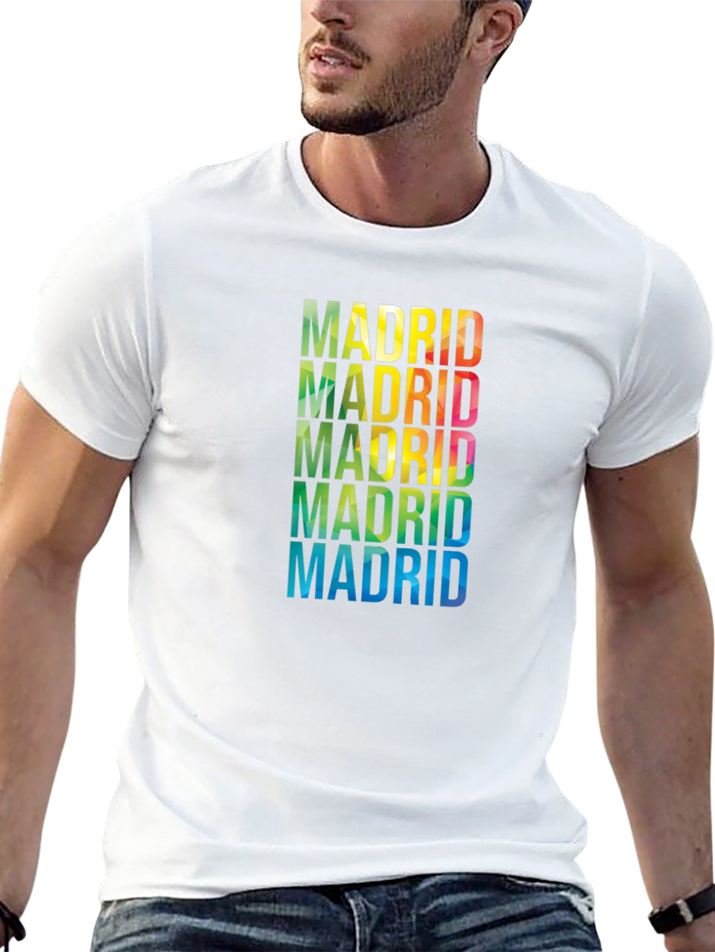 Madrid Rainbow Text Graphic Black T-Shirt