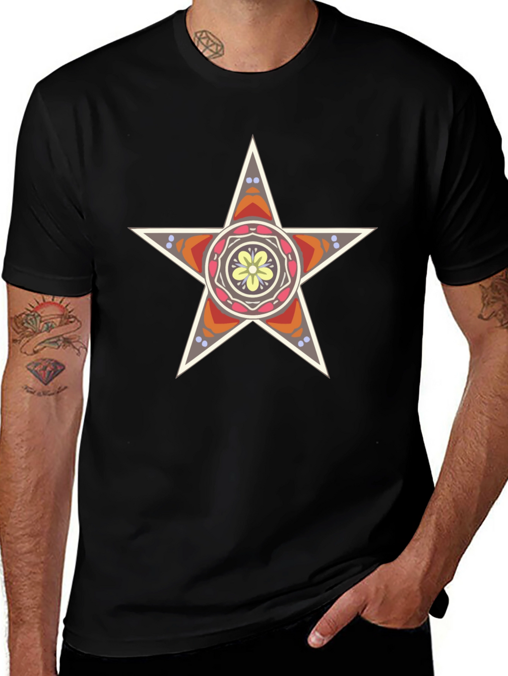Star Mandala Graphic Black T-Shirt