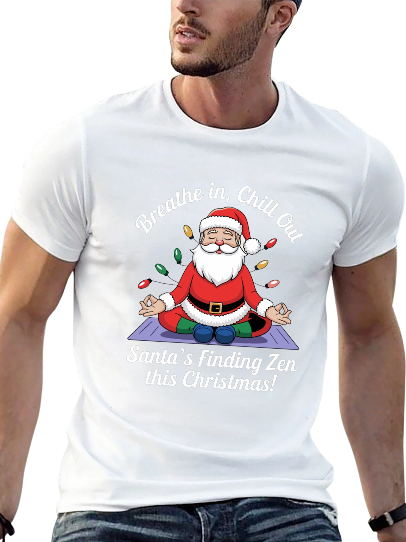Zen Santa Christmas T-Shirt - Breathe in Chill Out