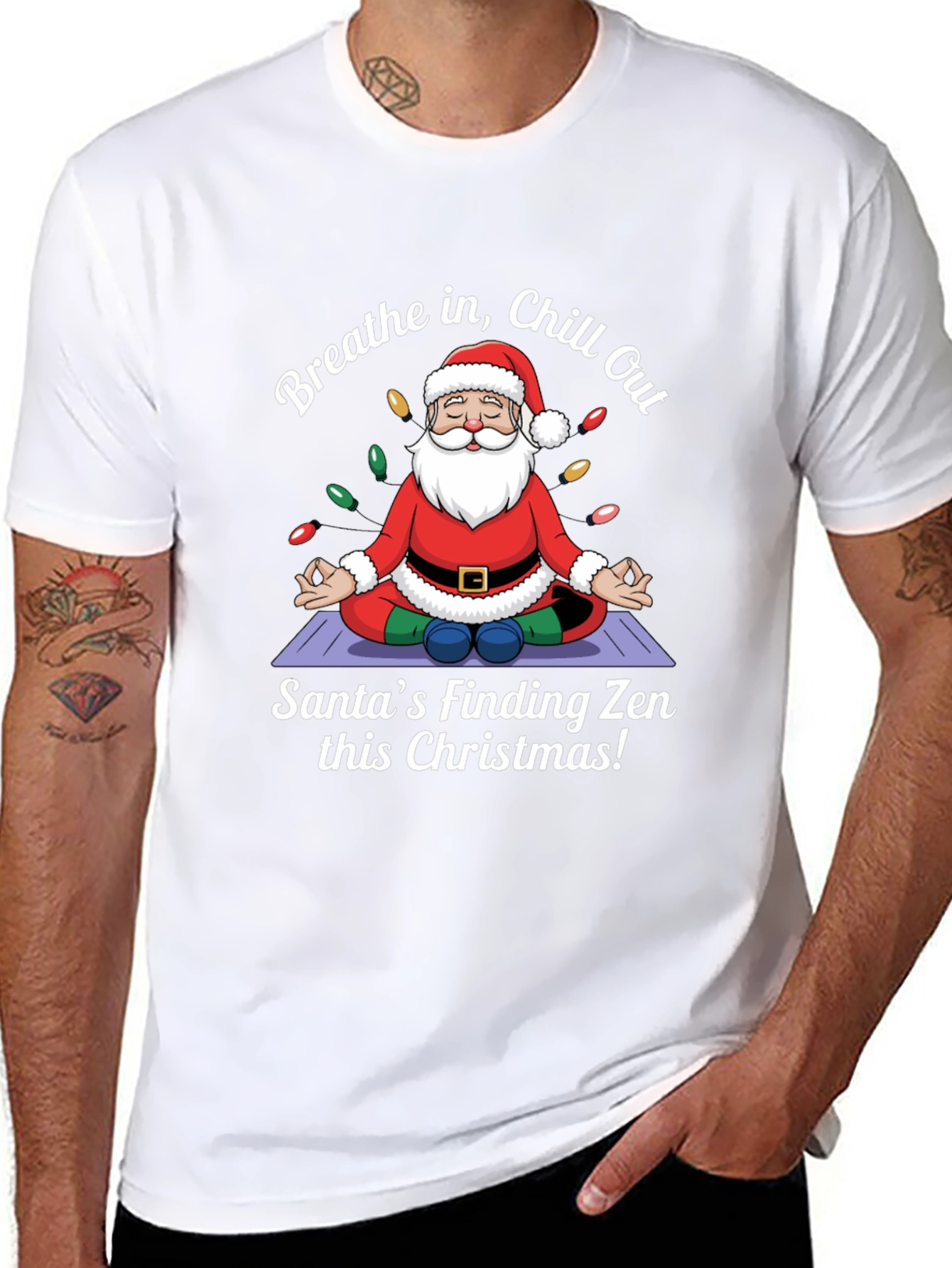 Zen Santa Christmas T-Shirt - Breathe in Chill Out