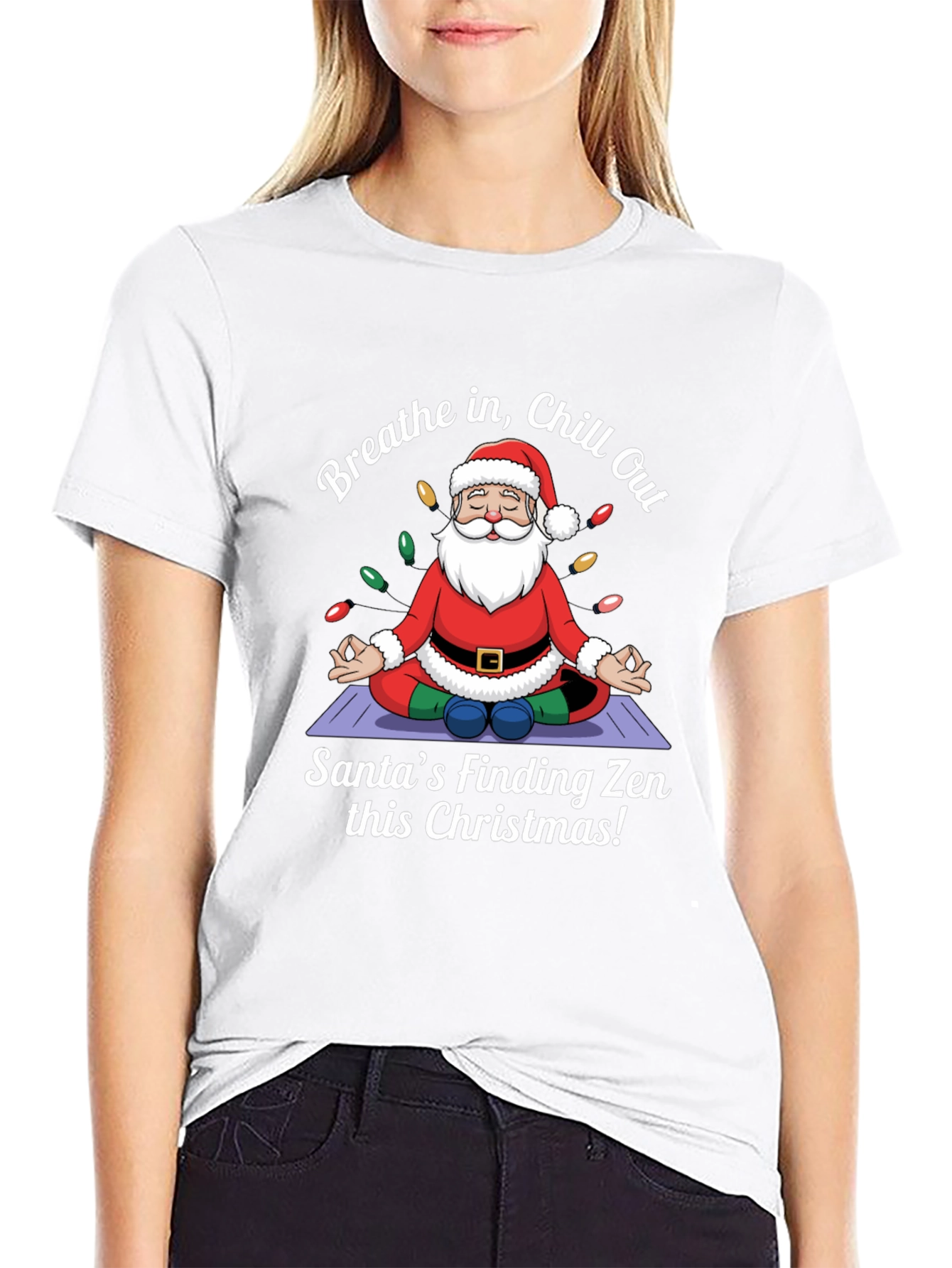 Zen Santa Christmas T-Shirt - Breathe in Chill Out