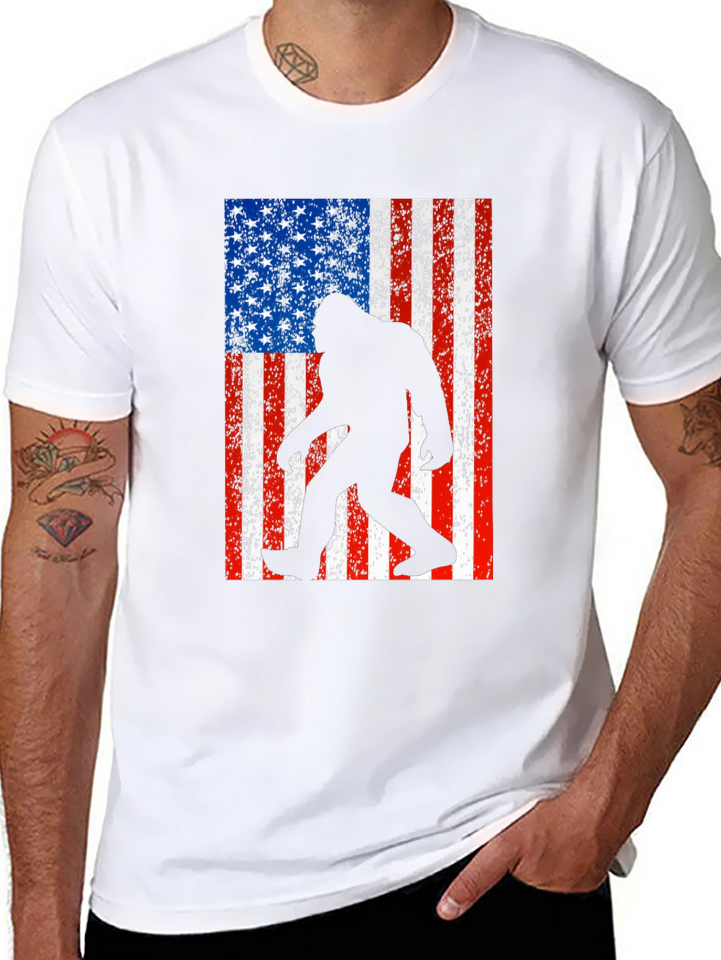 Sasquatch USA Flag Black T-Shirt