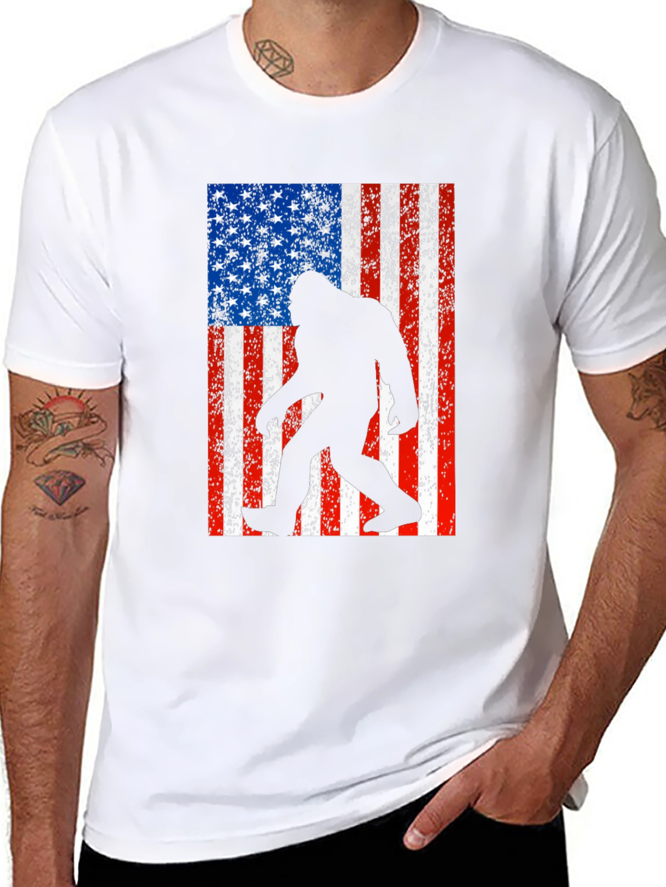 Sasquatch USA Flag Black T-Shirt
