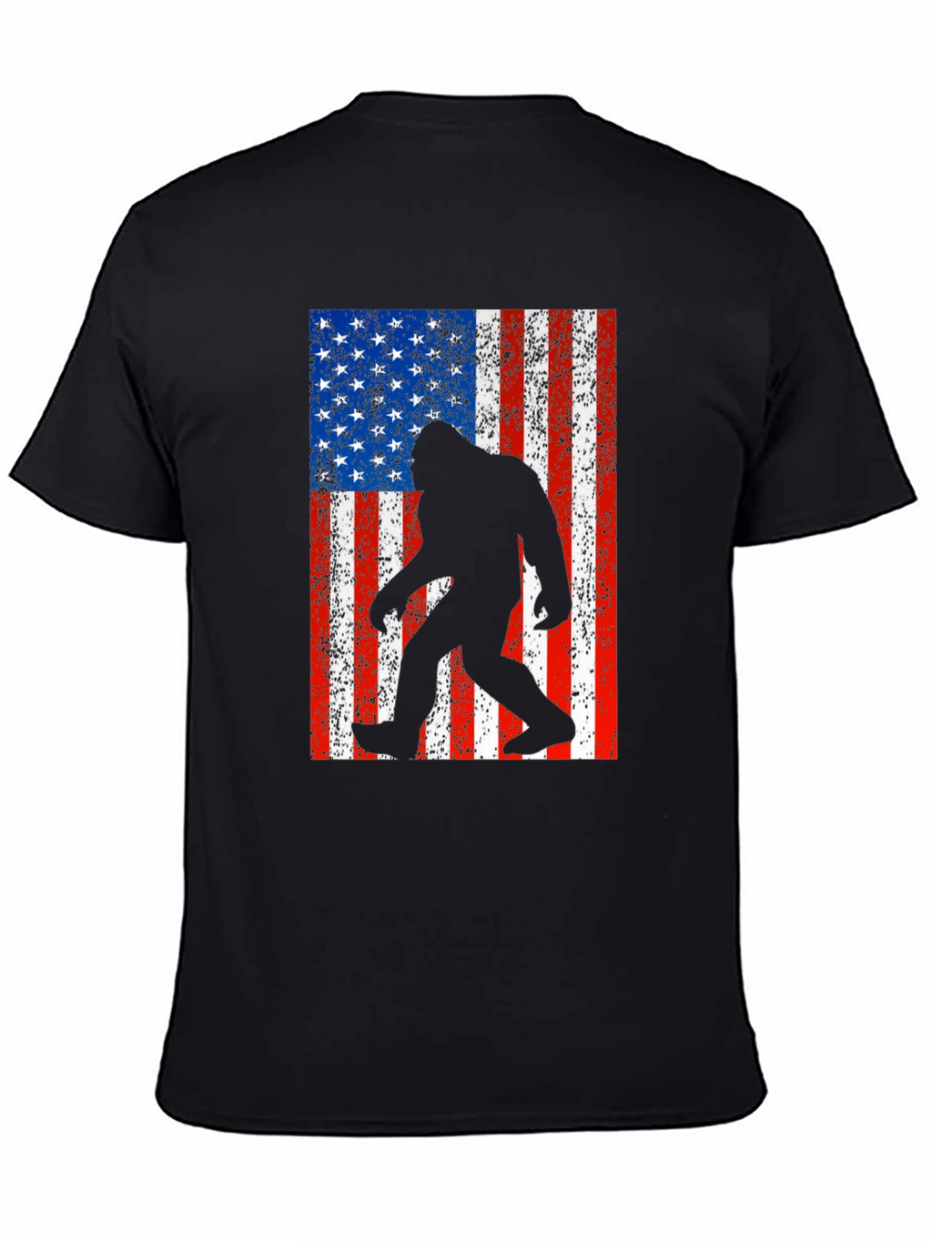 Sasquatch USA Flag Black T-Shirt