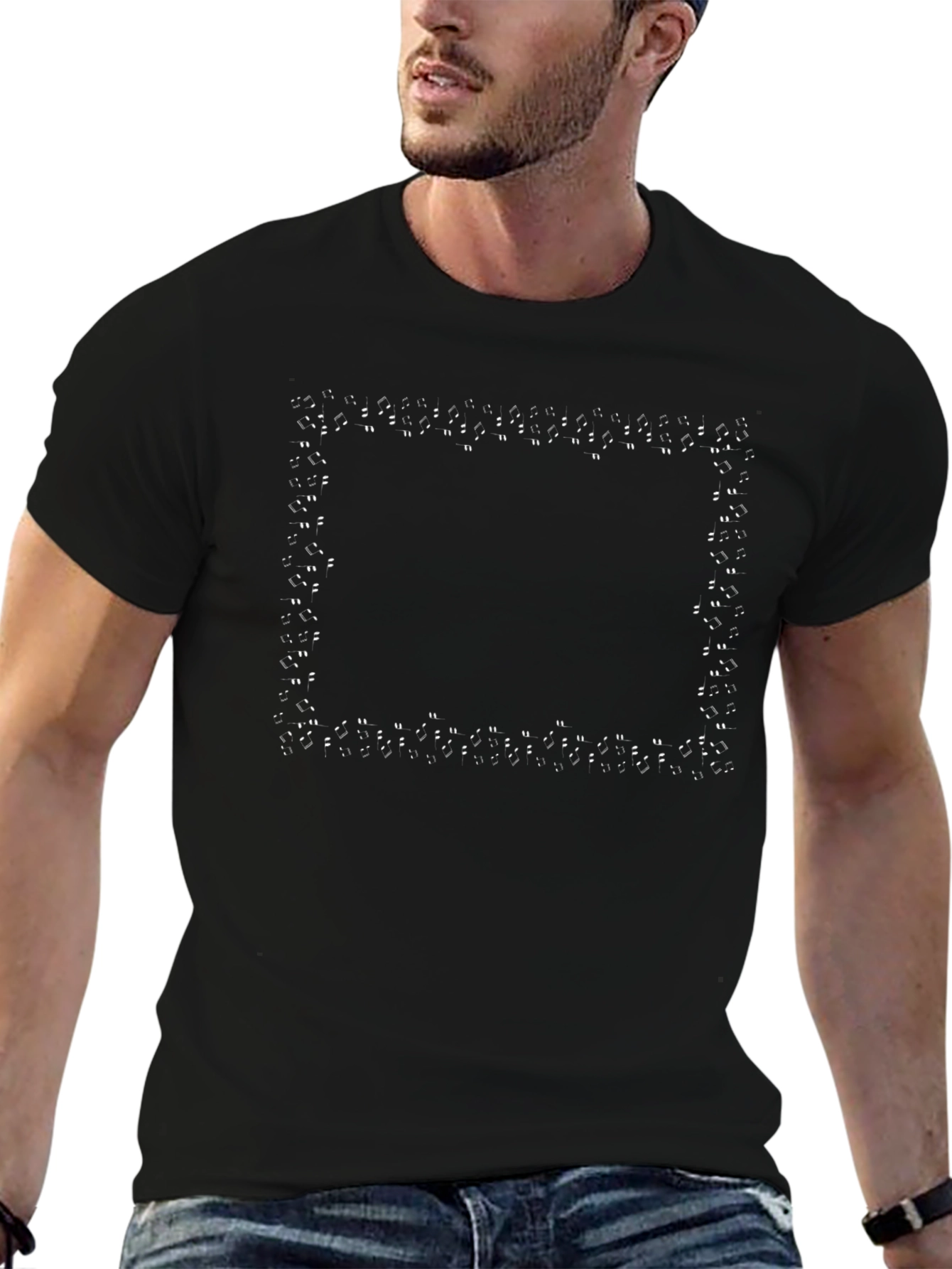 Modern Black Tee with Unique Graphic Border