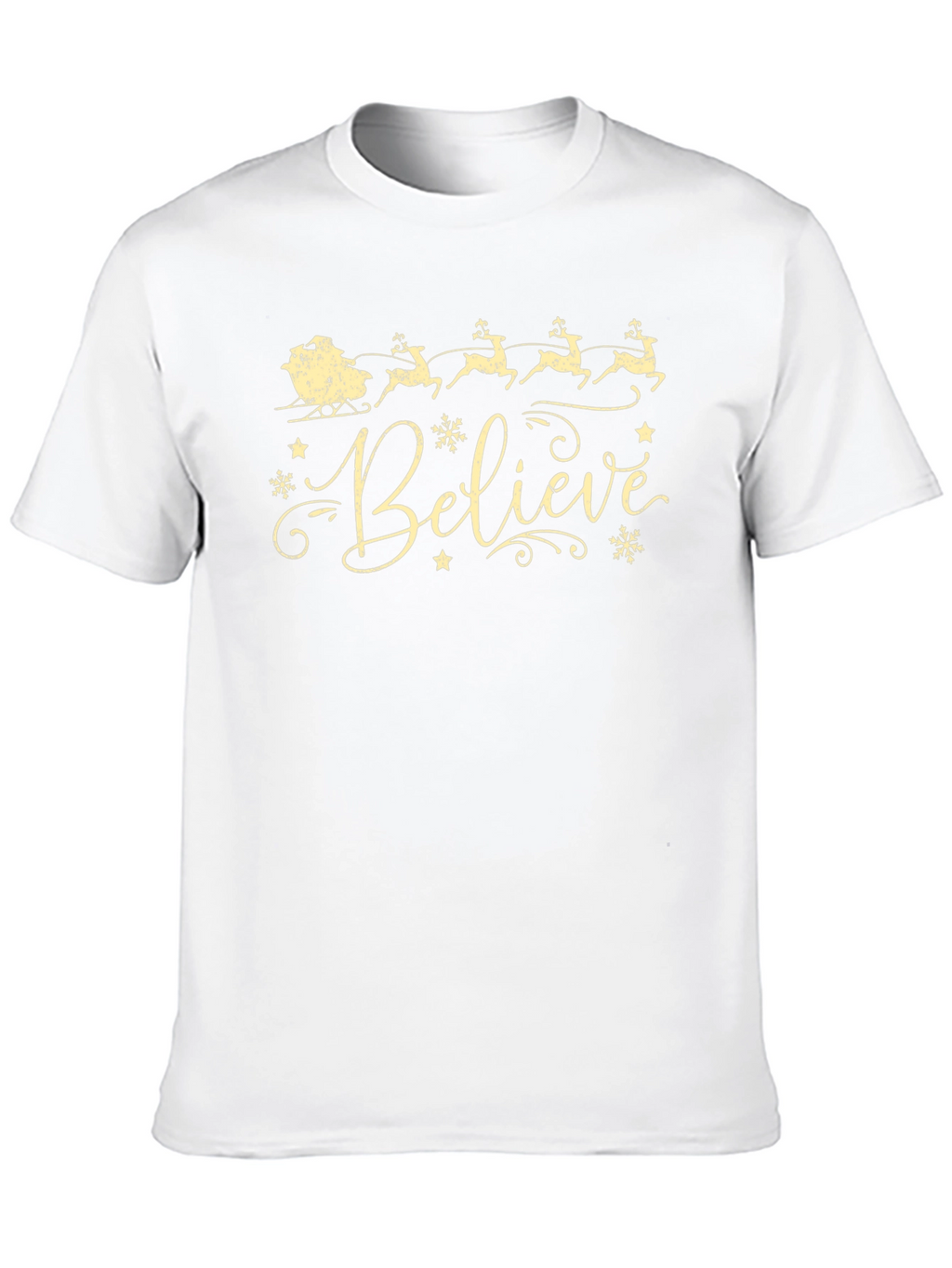 Believe Christmas T-Shirt Reindeer Santa Sleigh Holiday Tee