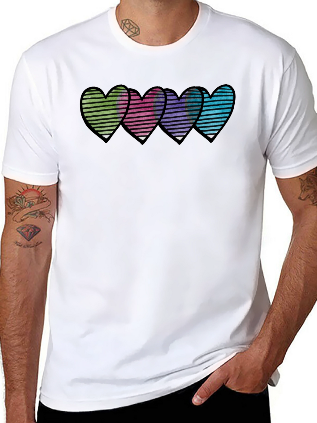 Heart Stripe Graphic Print Mens T-Shirt