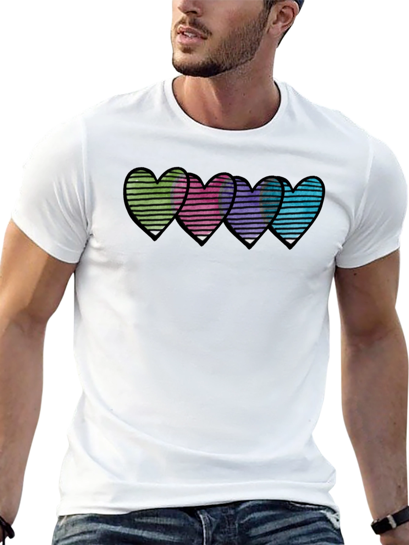 Heart Stripe Graphic Print Mens T-Shirt