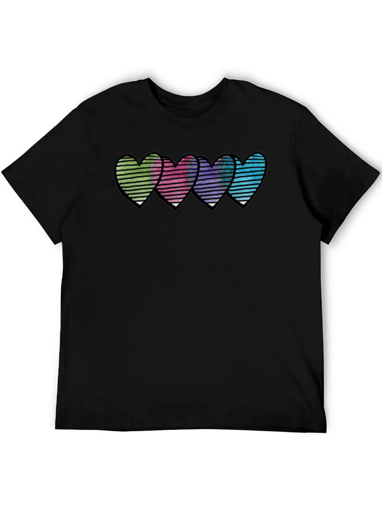 Heart Stripe Graphic Print Mens T-Shirt