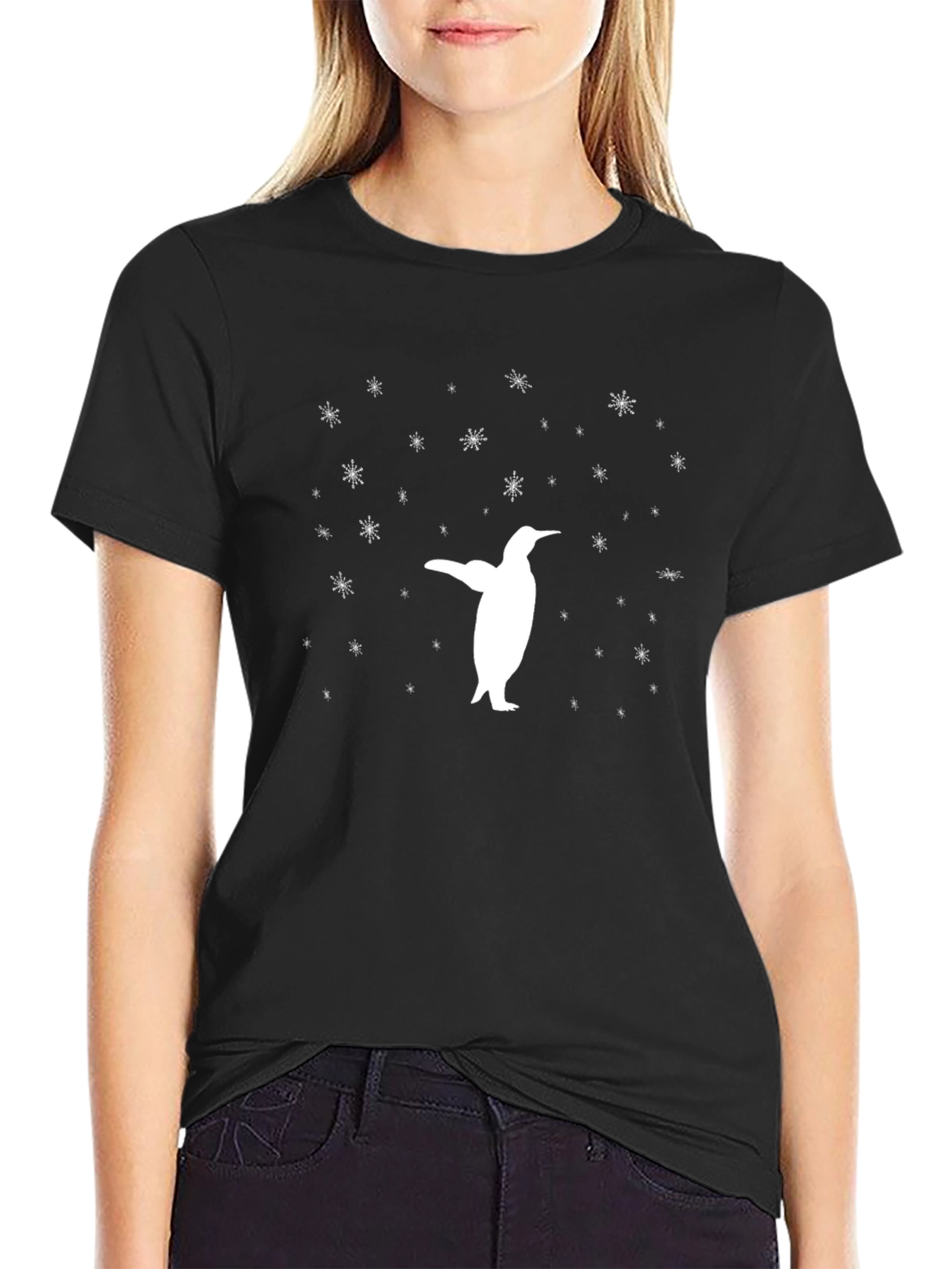 Penguin Snowflake Black Graphic Tee