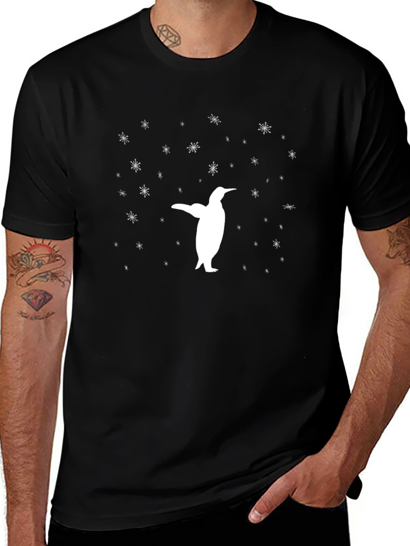Penguin Snowflake Black Graphic Tee