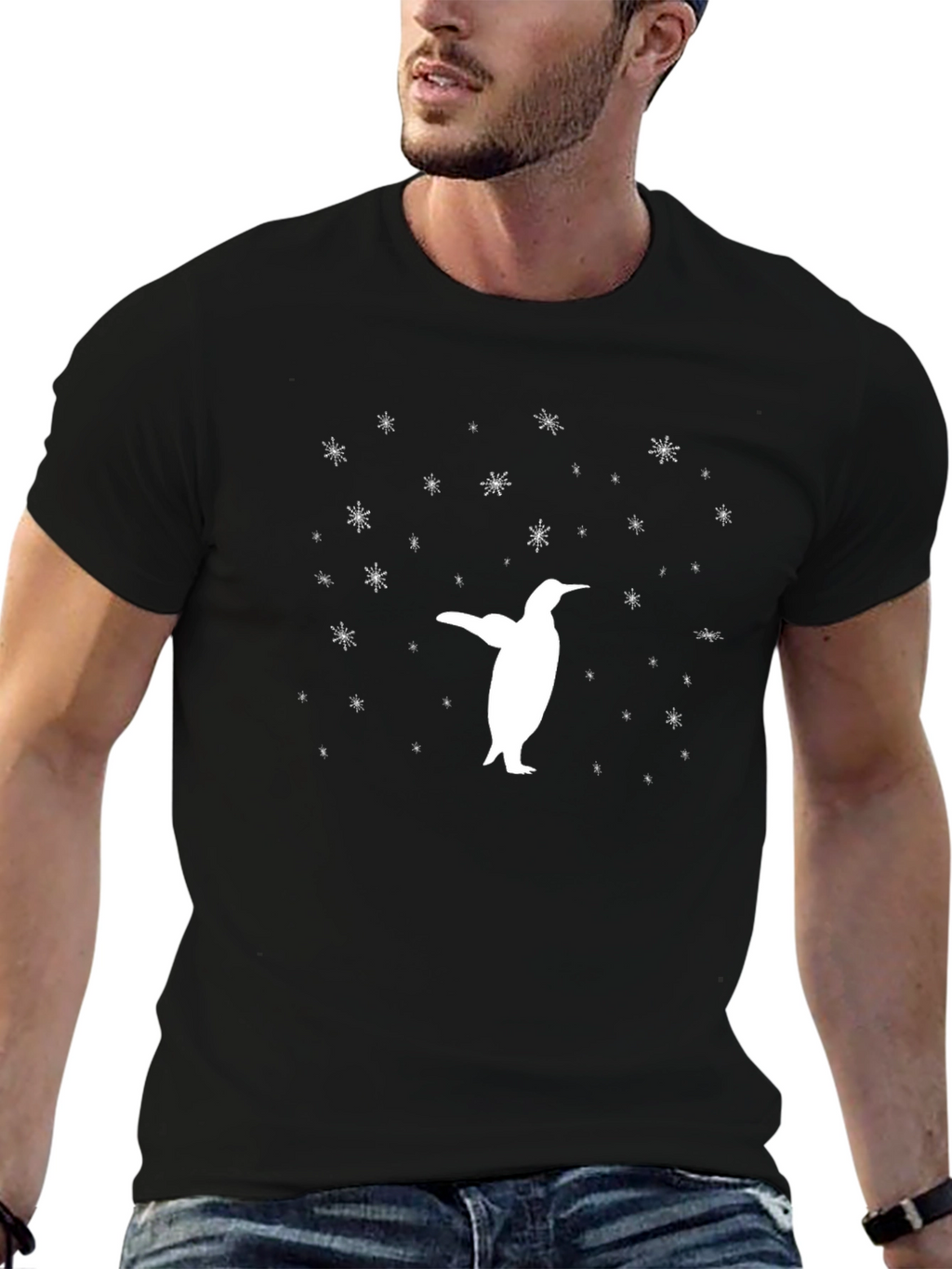 Penguin Snowflake Black Graphic Tee