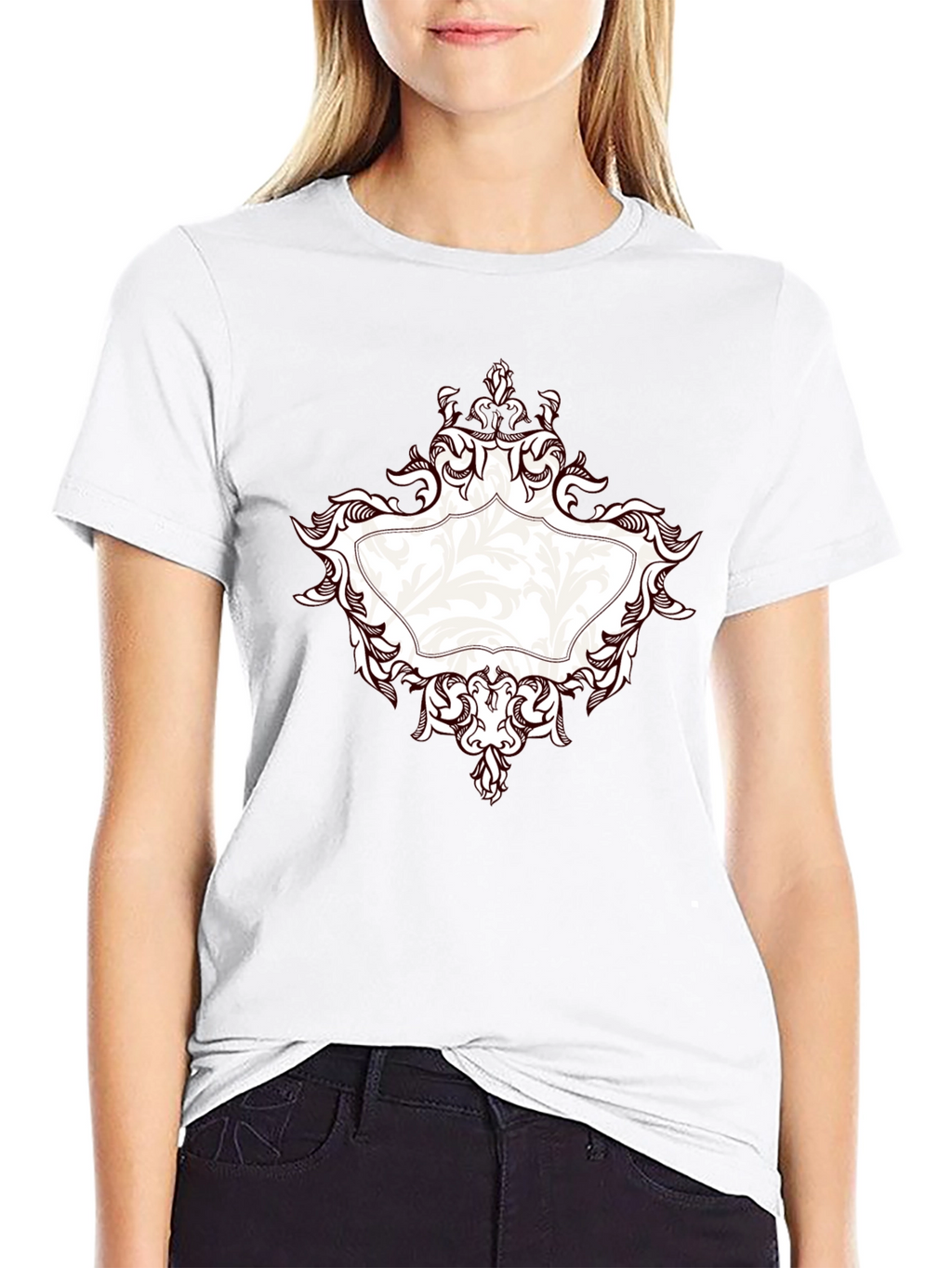 Elegant Black T-Shirt with Ornate Frame Design