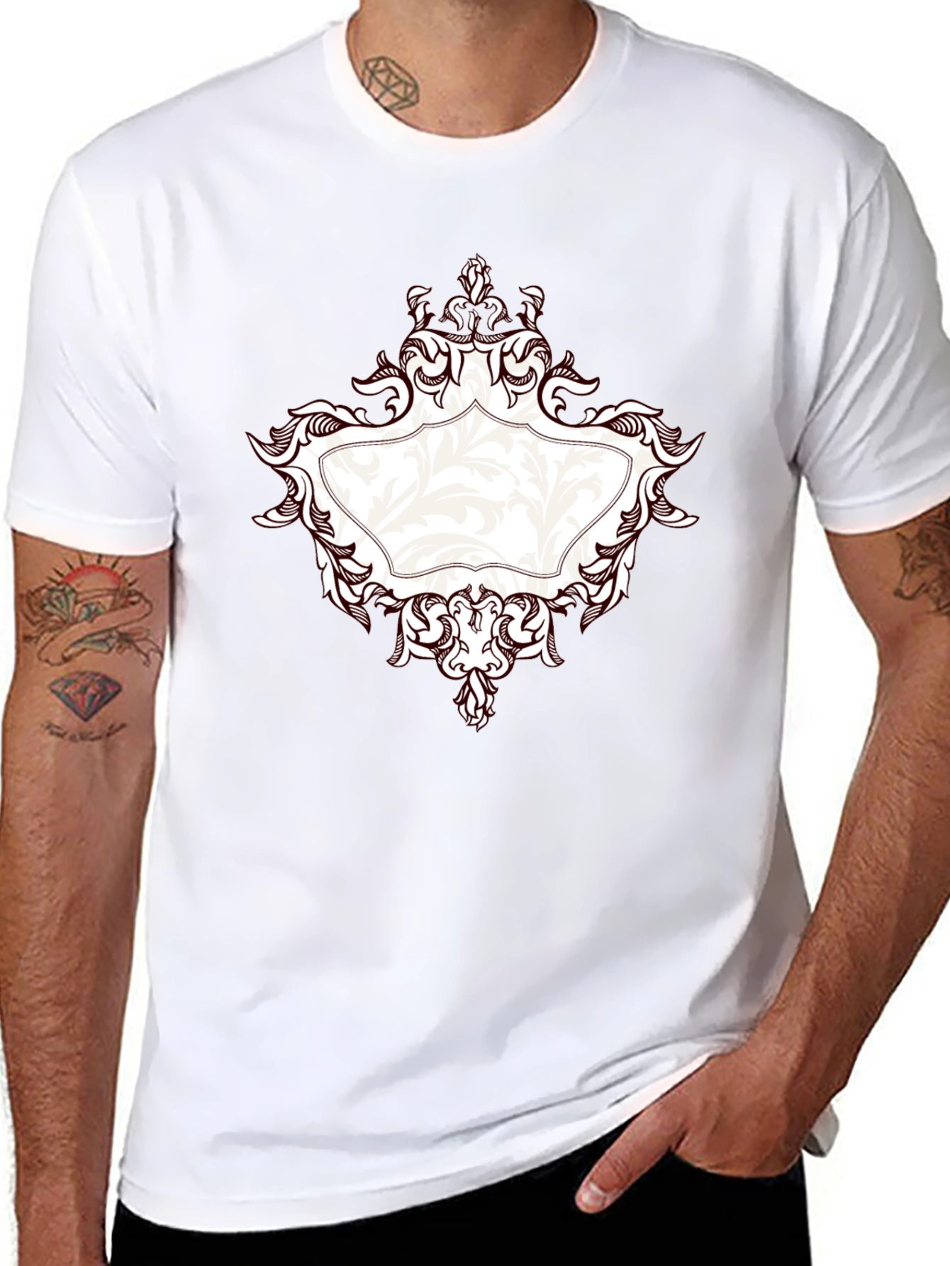Elegant Black T-Shirt with Ornate Frame Design