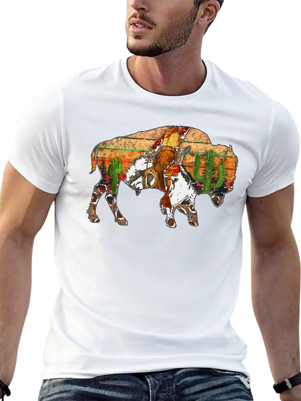 Buffalo Cowboy Graphic Tee - Western Style Shirt