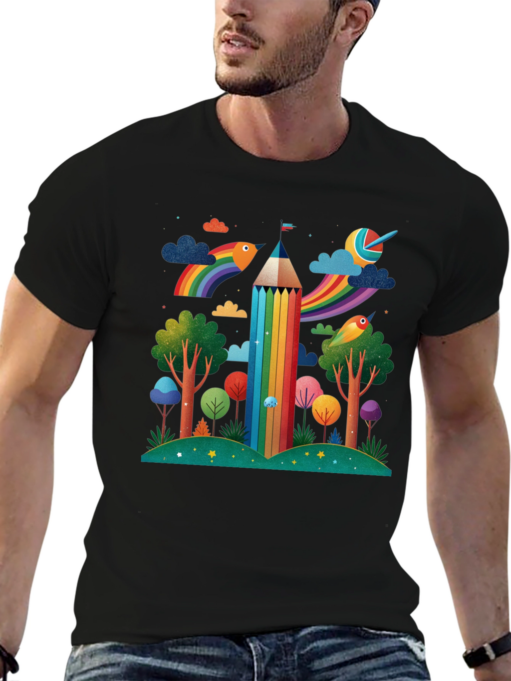 Rainbow Pencil Forest Graphic Tee