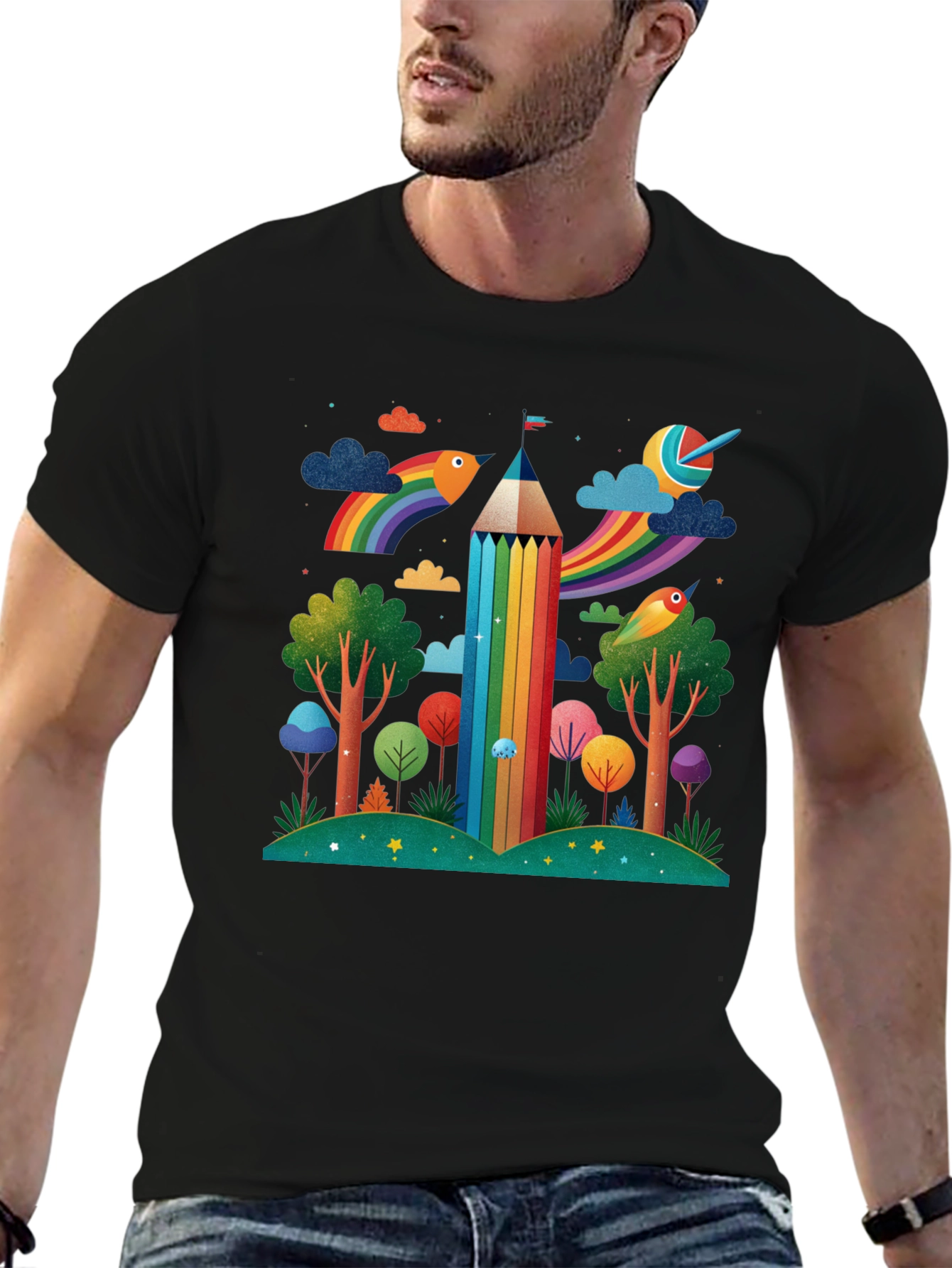 Rainbow Pencil Forest Graphic Tee