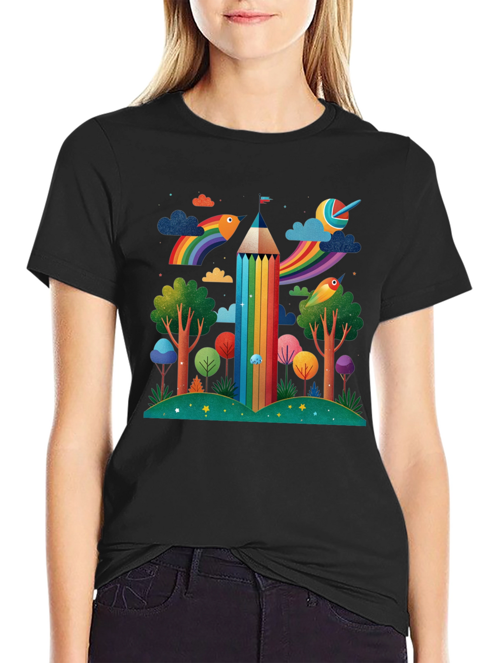 Rainbow Pencil Forest Graphic Tee