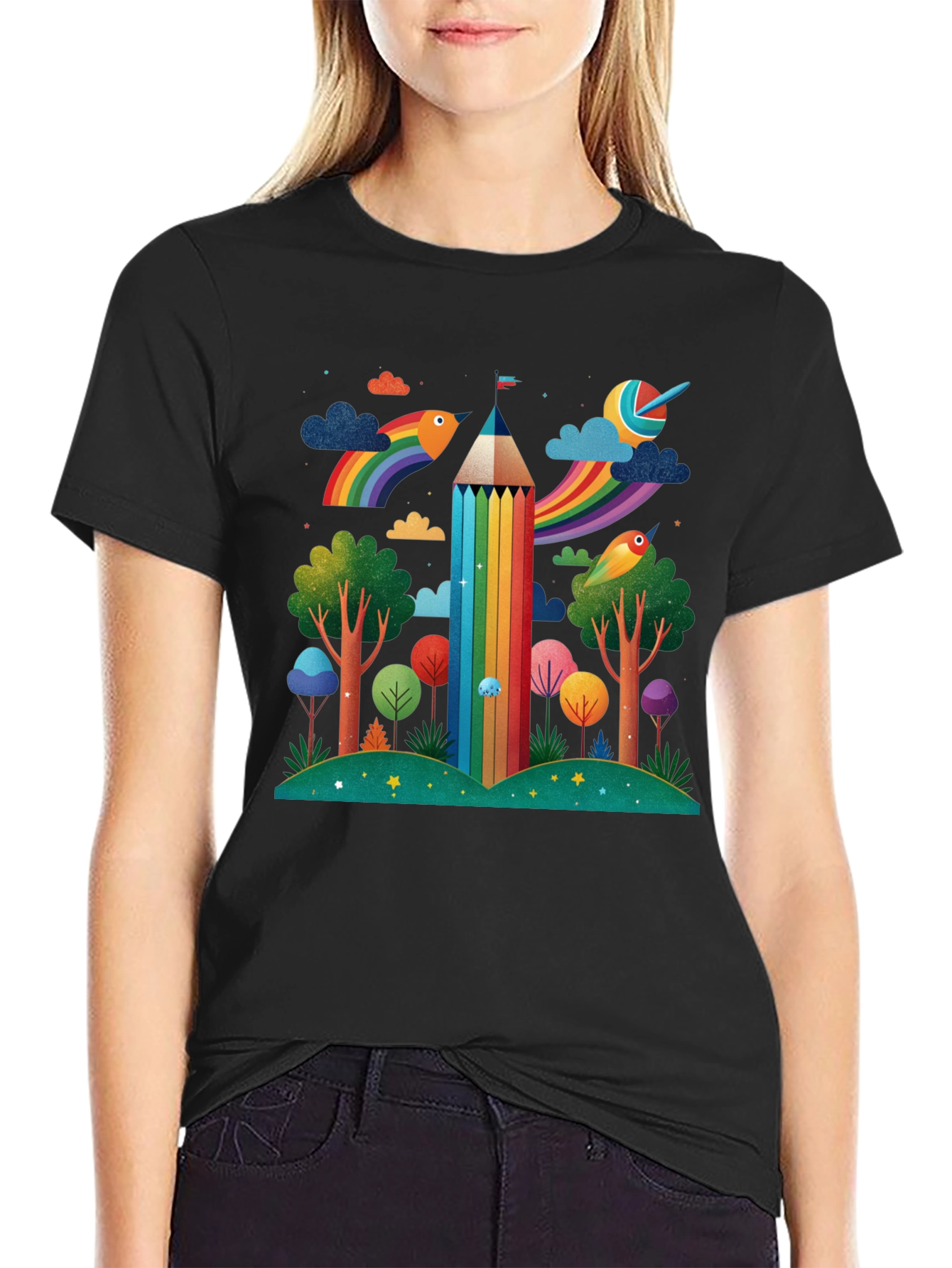 Rainbow Pencil Forest Graphic Tee