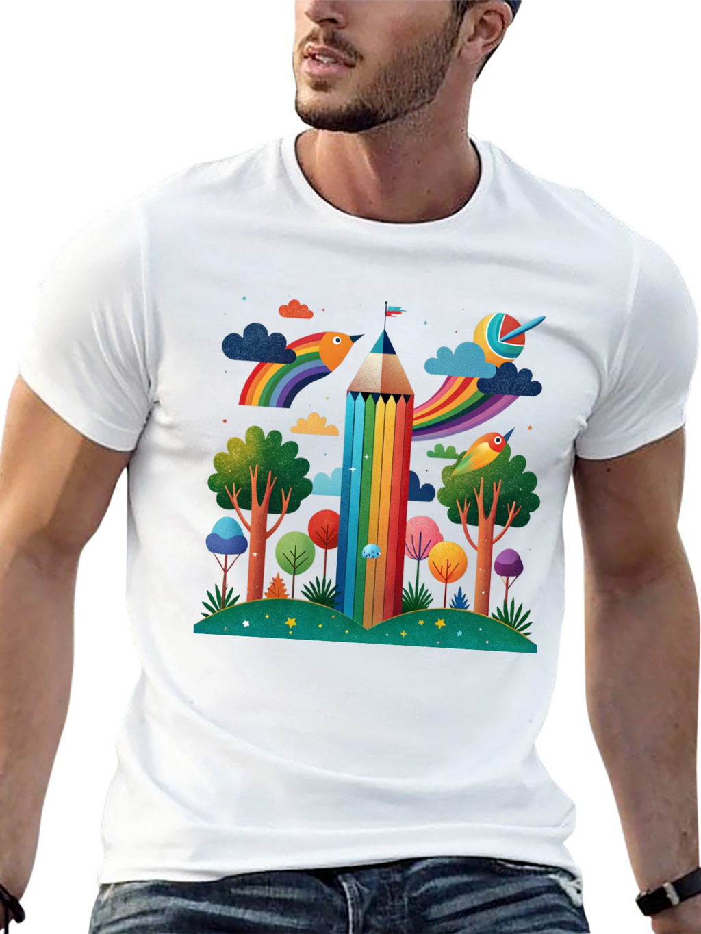 Rainbow Pencil Forest Graphic Tee
