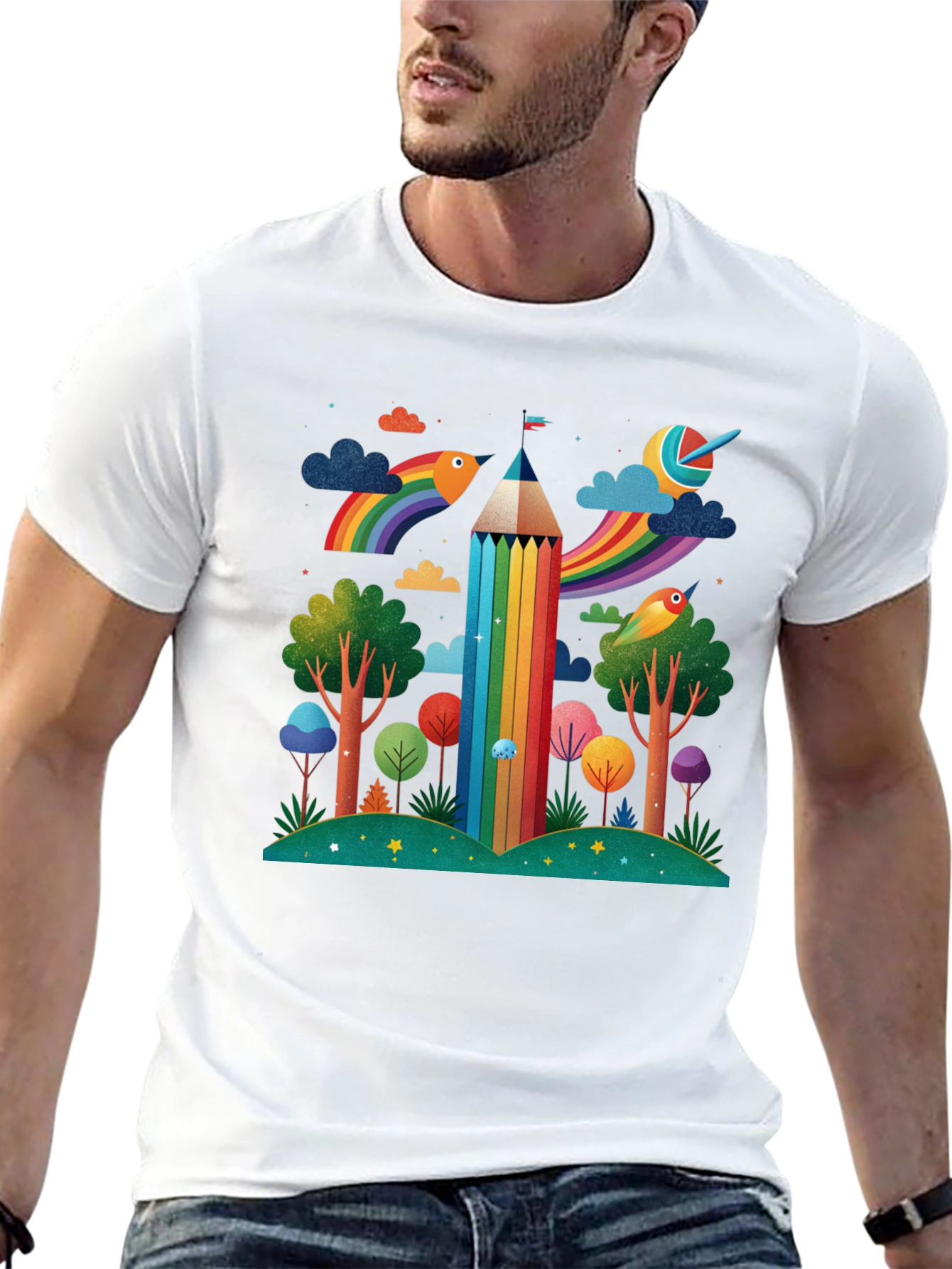 Rainbow Pencil Forest Graphic Tee