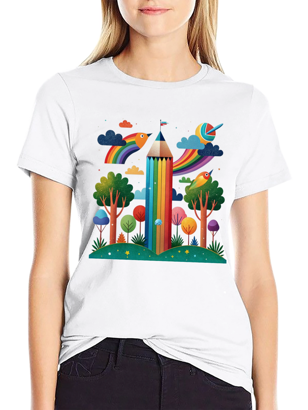 Rainbow Pencil Forest Graphic Tee