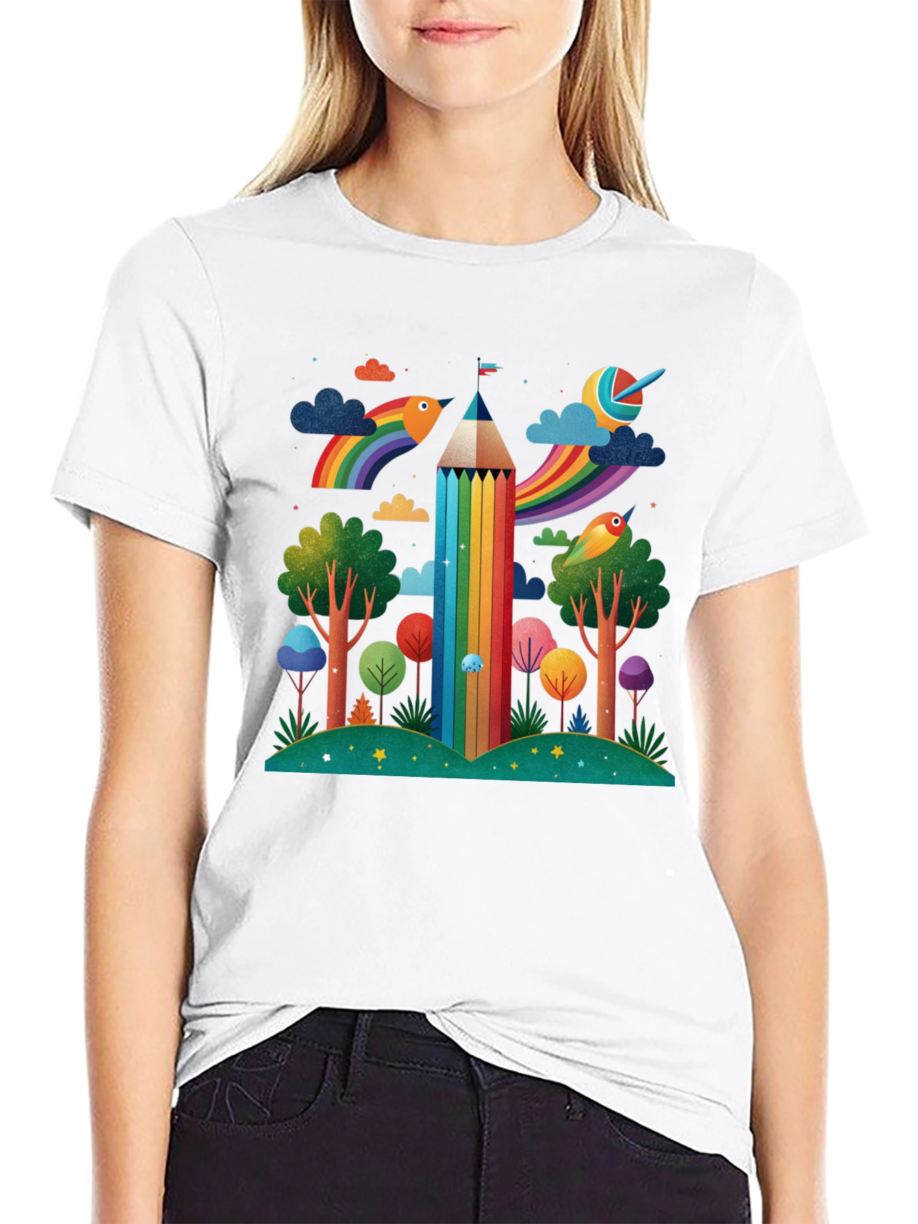 Rainbow Pencil Forest Graphic Tee