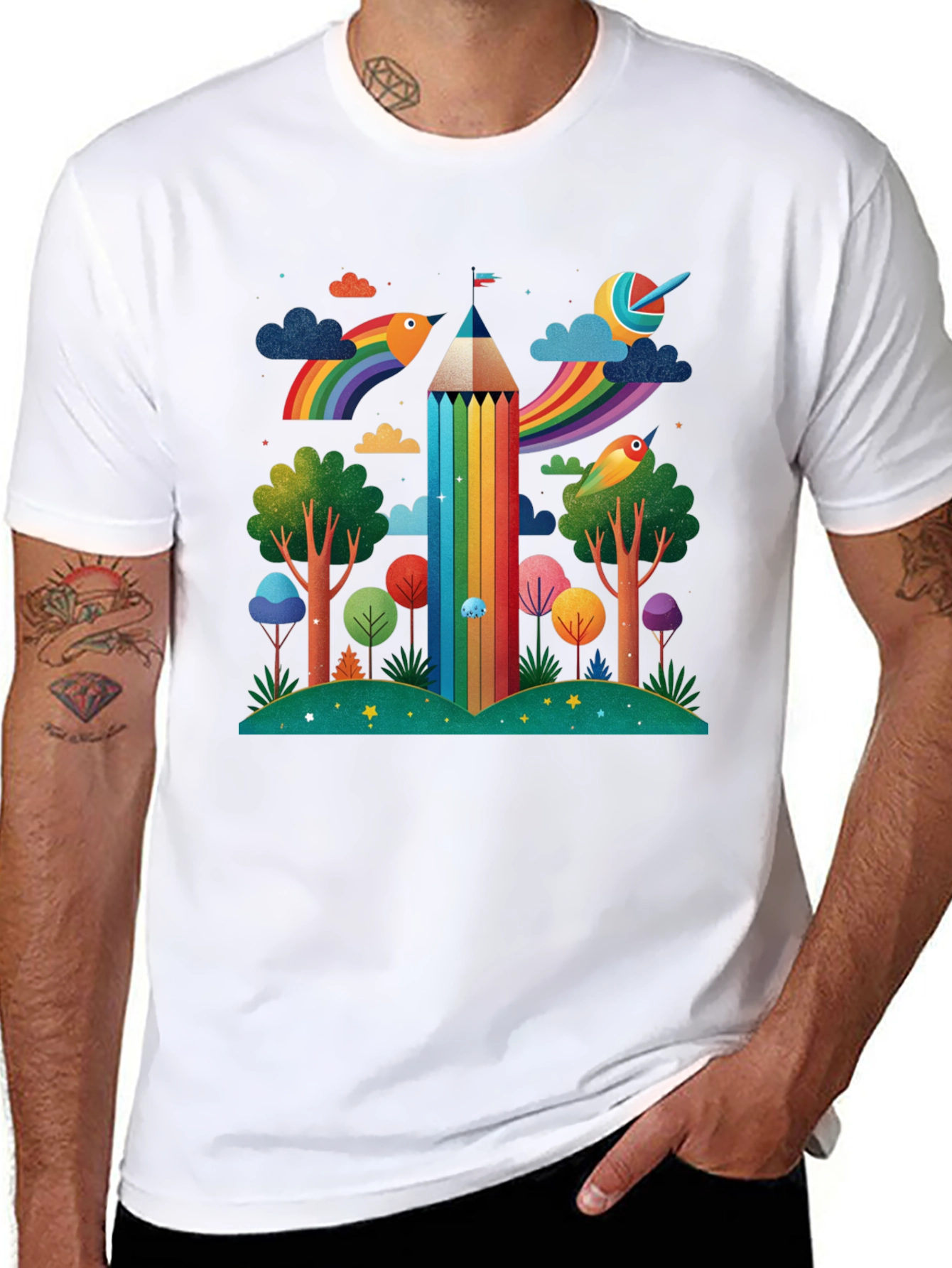 Rainbow Pencil Forest Graphic Tee