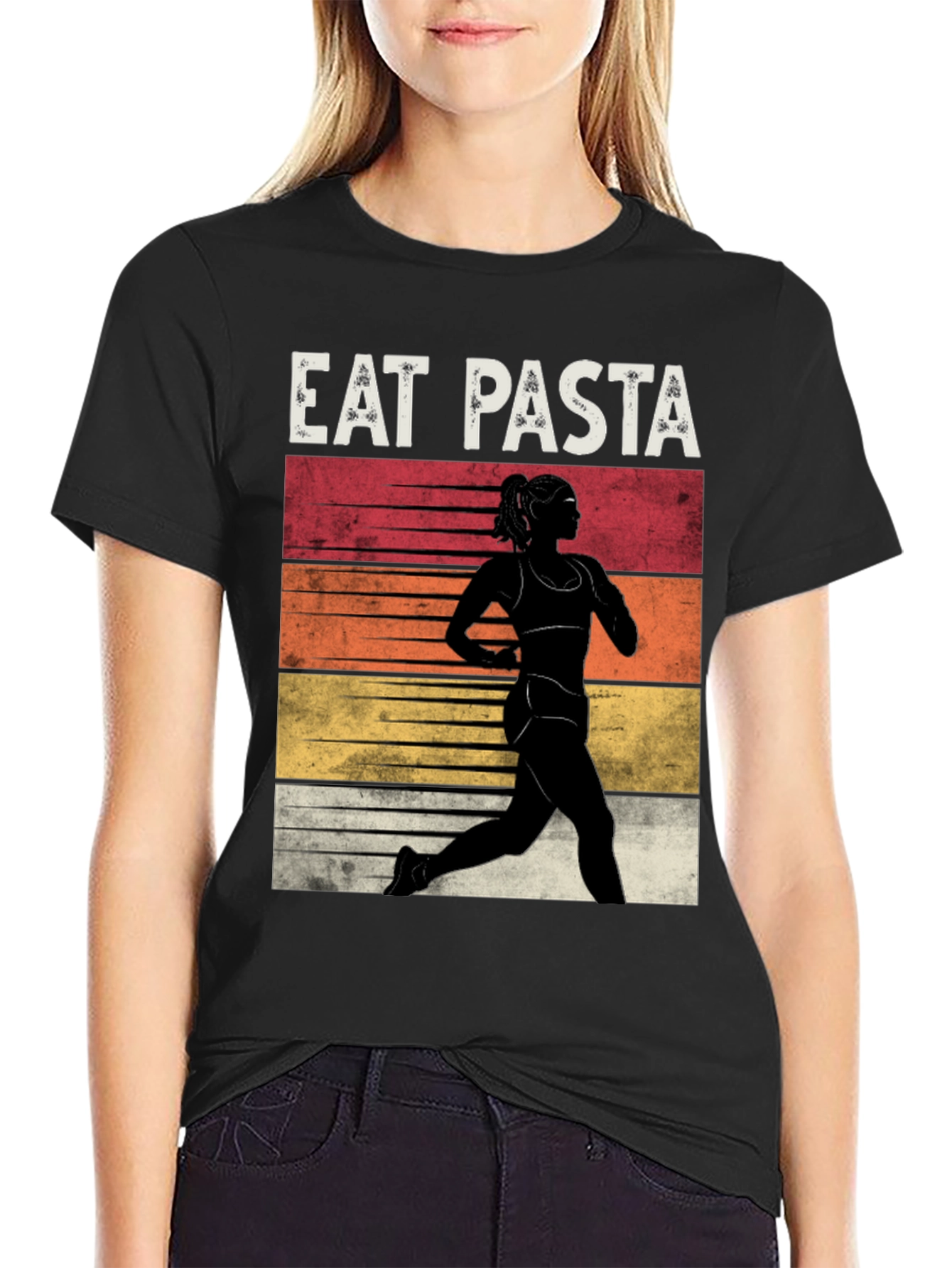 Eat Pasta Run Faster Black T-Shirt
