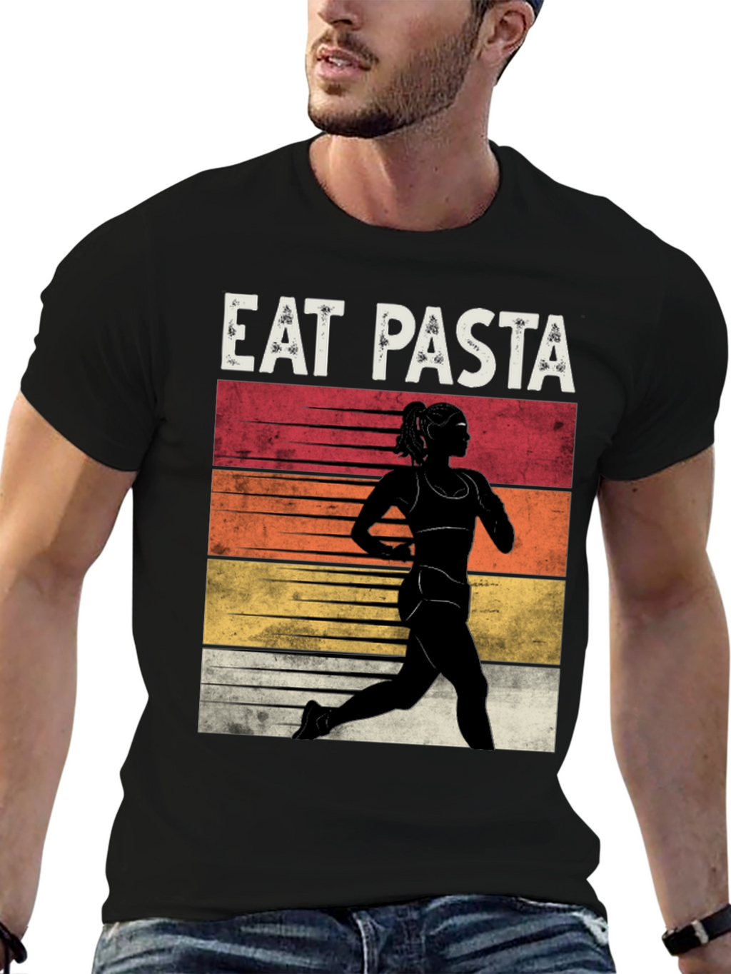 Eat Pasta Run Faster Black T-Shirt