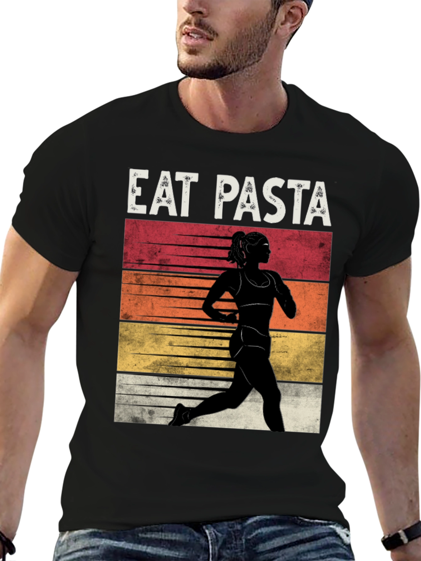 Eat Pasta Run Faster Black T-Shirt
