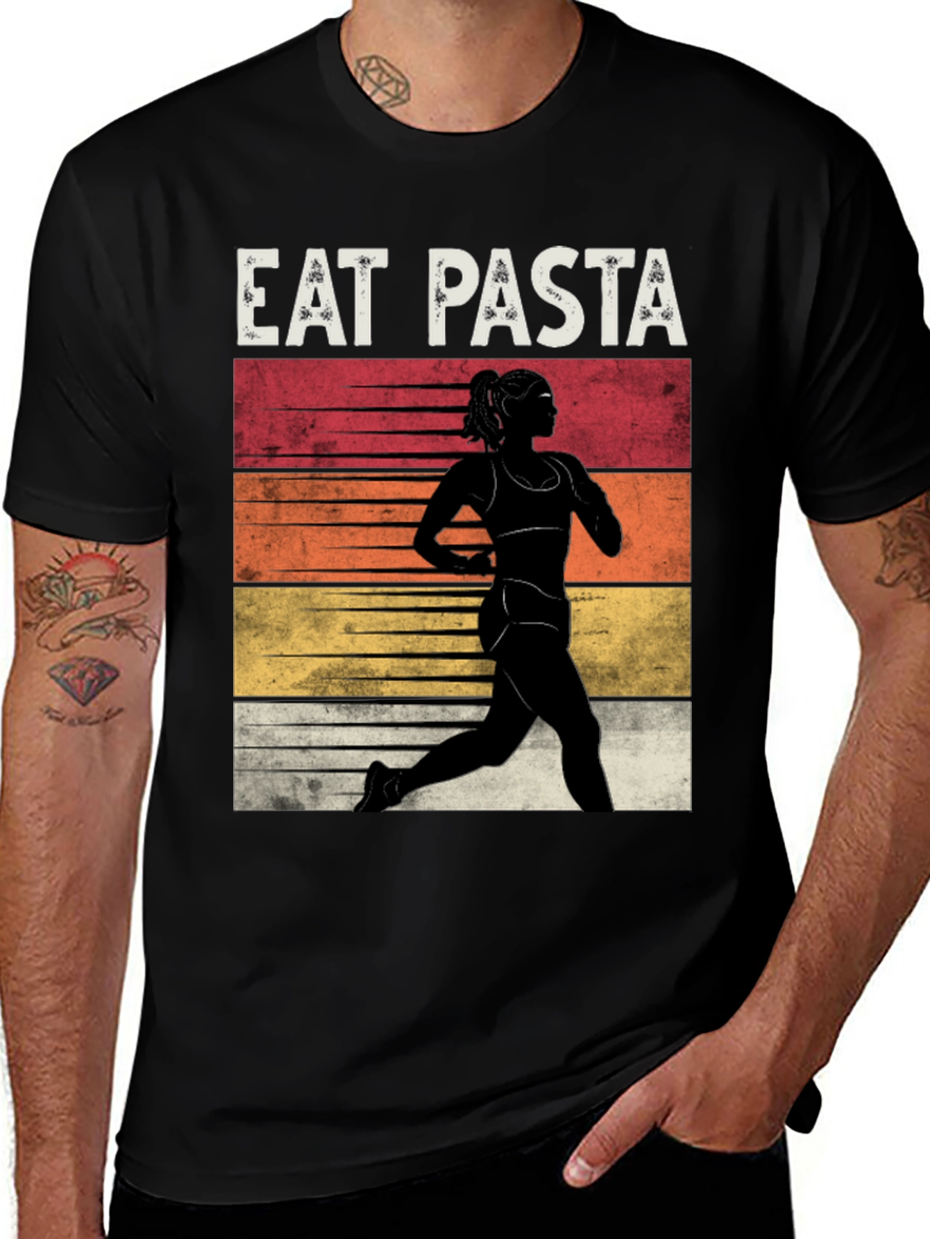 Eat Pasta Run Faster Black T-Shirt