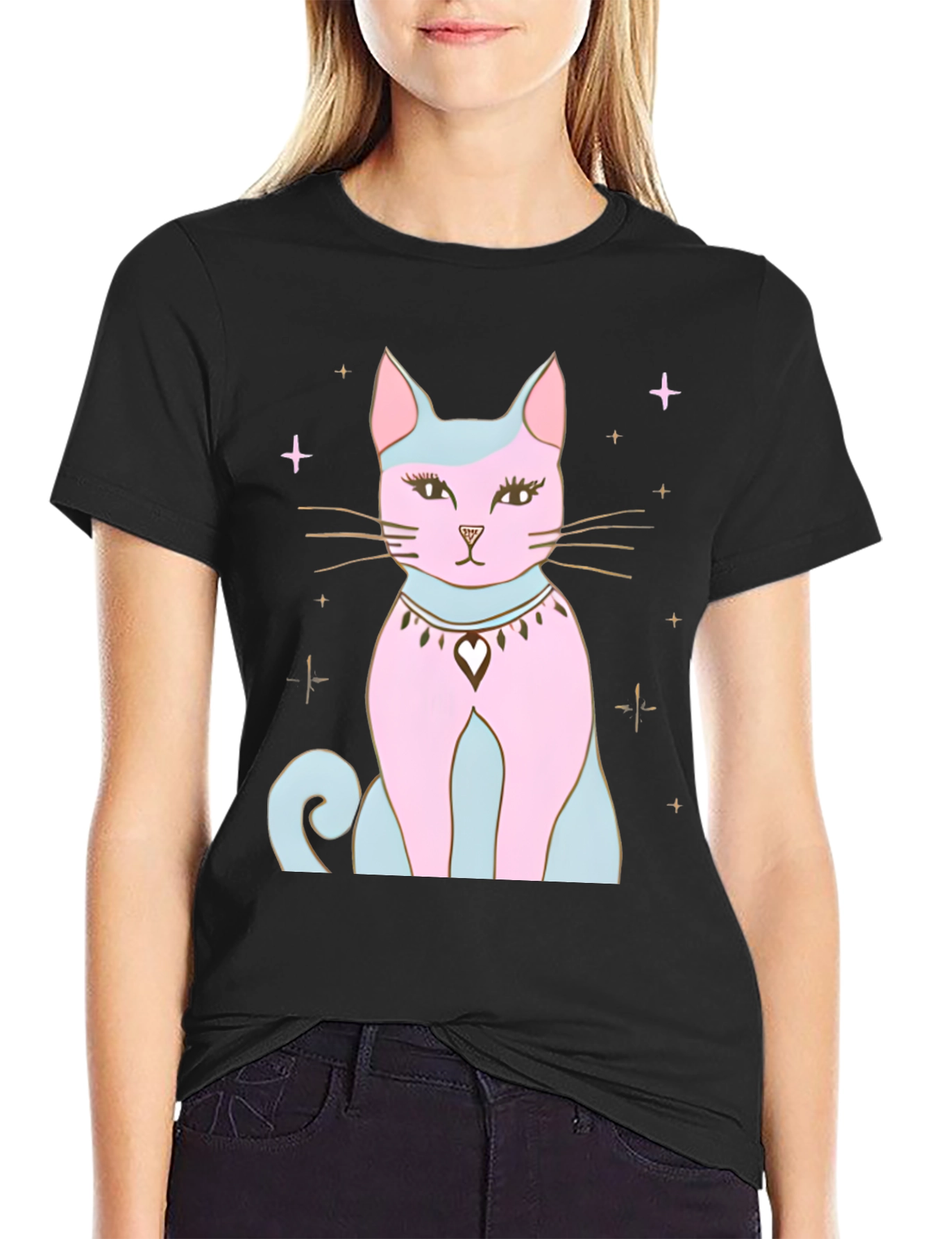 Mystical Cat Graphic Tee - Stylish Black T-Shirt
