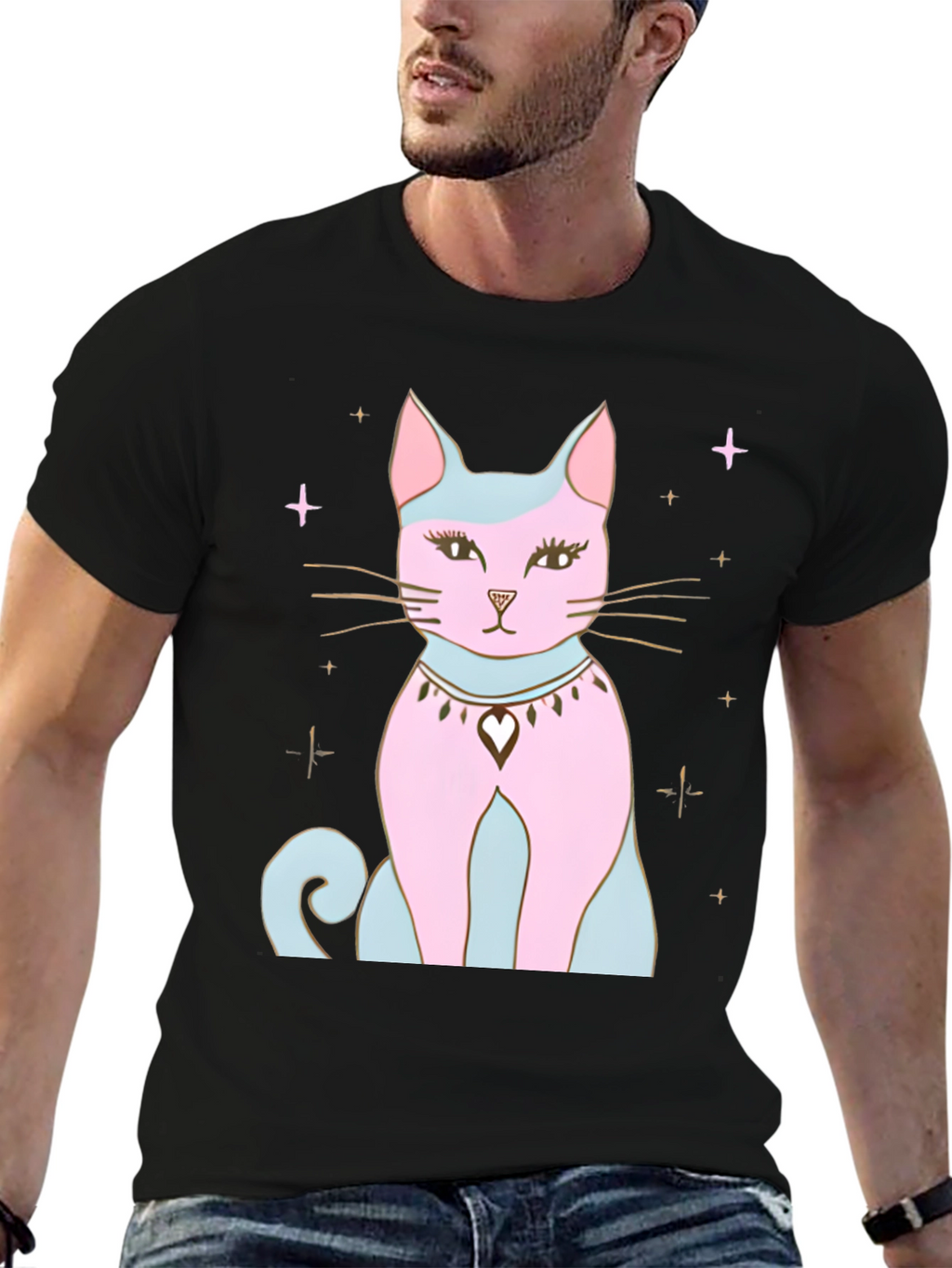 Mystical Cat Graphic Tee - Stylish Black T-Shirt