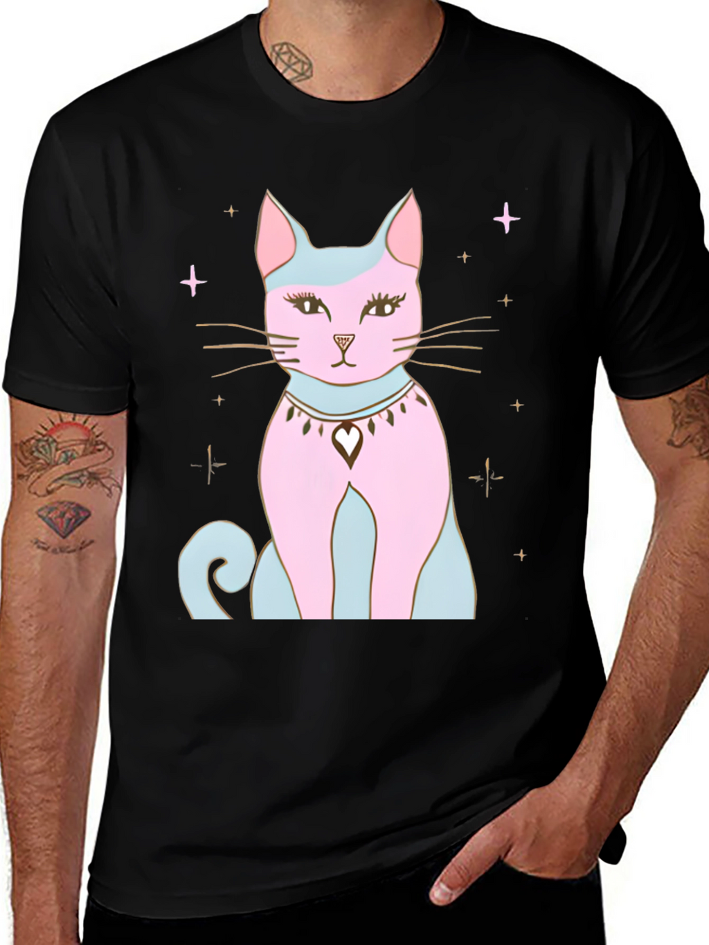 Mystical Cat Graphic Tee - Stylish Black T-Shirt